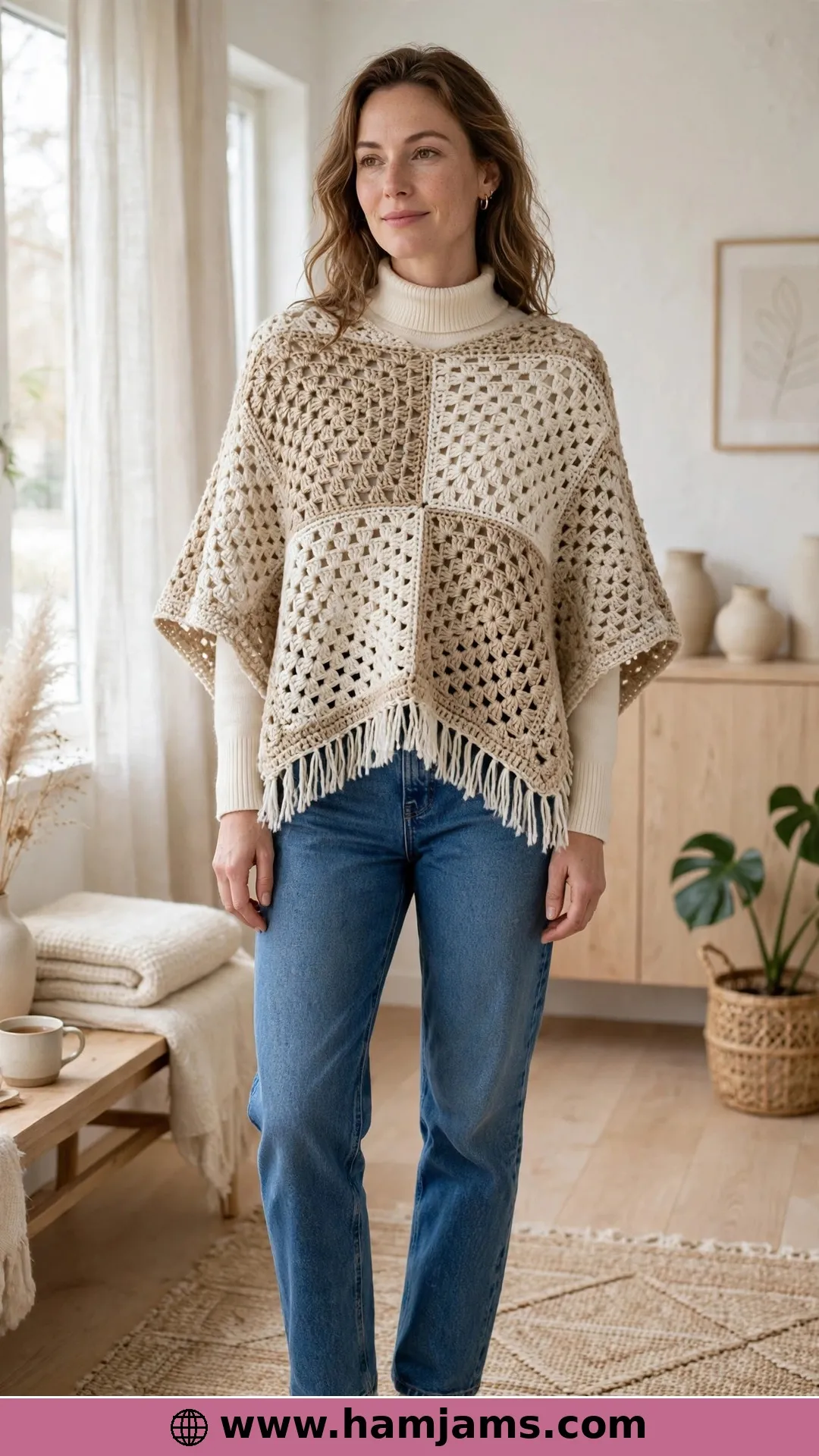 The Four-Square Poncho in Soft Neutrals