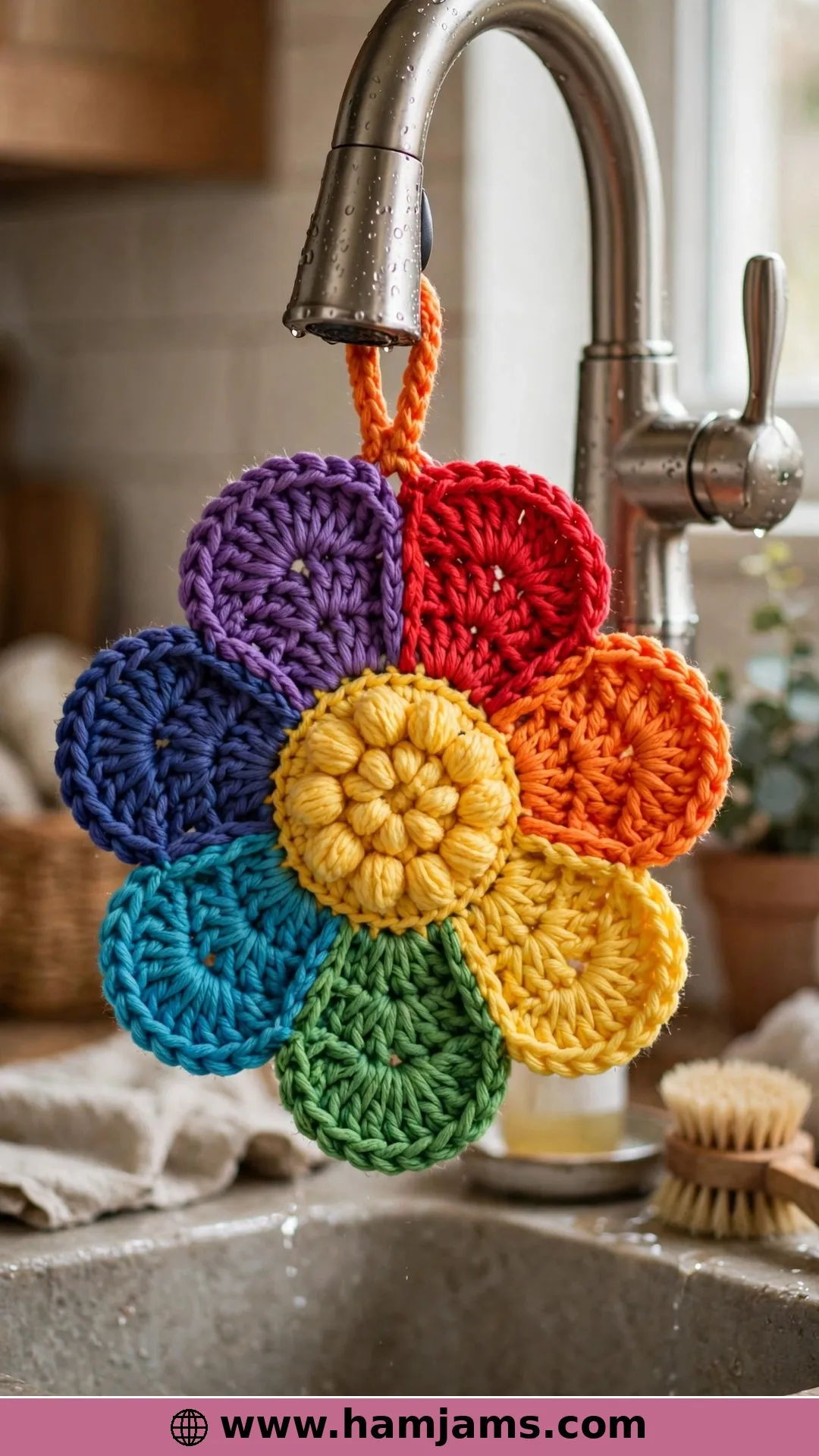 Rainbow Flower Scrubby Dishcloth