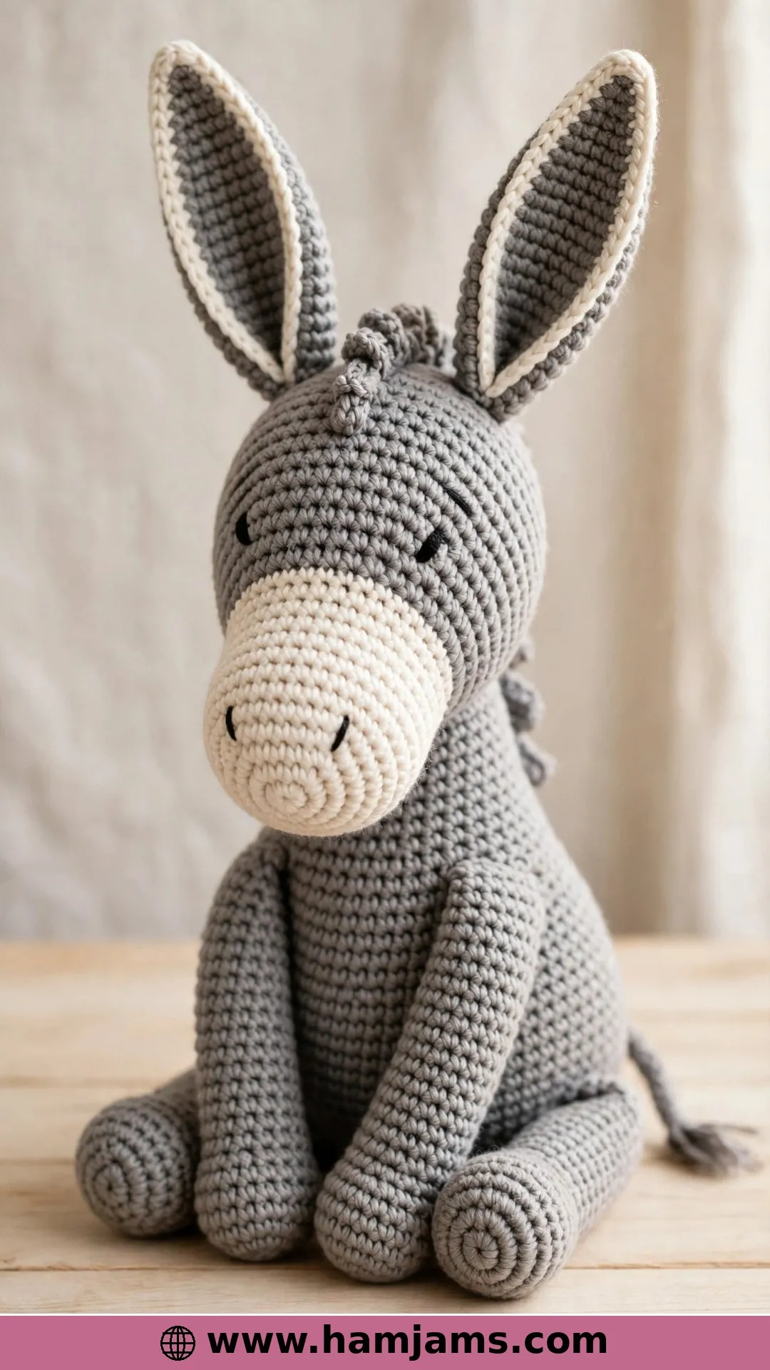 Sausage Roll, the DK Donkey With Surface-Crochet Ears