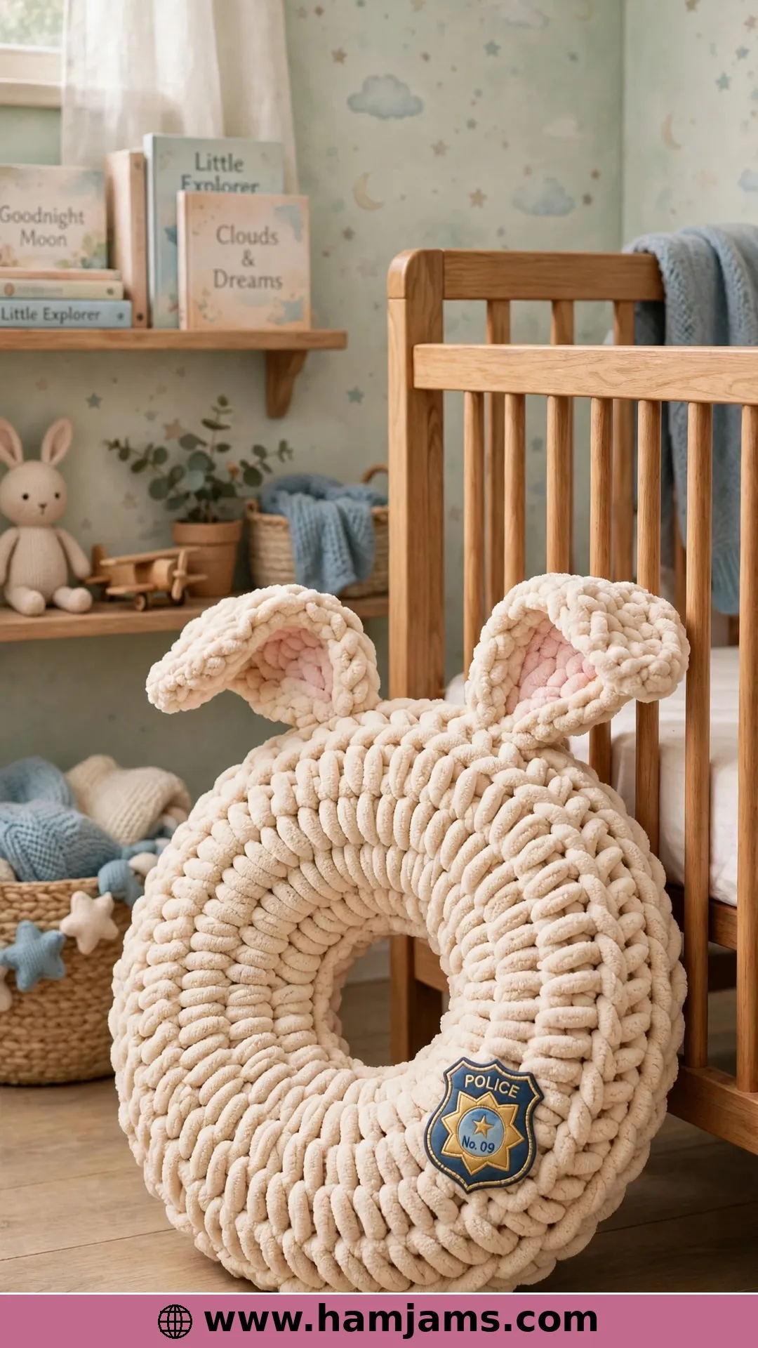 A Bunny-Cop Donut Pillow for the Nursery