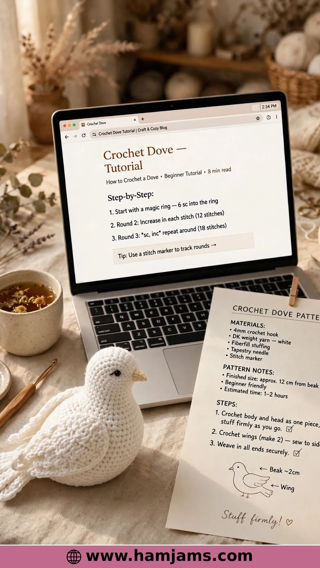 The Dove With a Written Pattern to Follow Along (Video Tutorial)