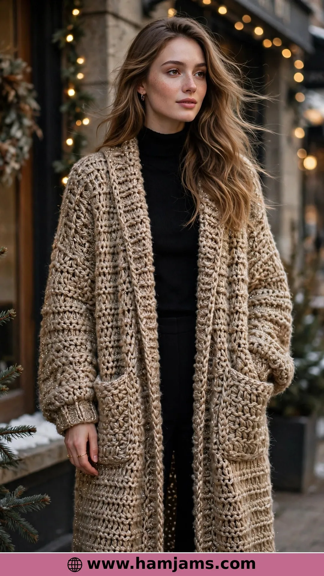 Maxi Length and Pockets in Shimmery Bulky Yarn