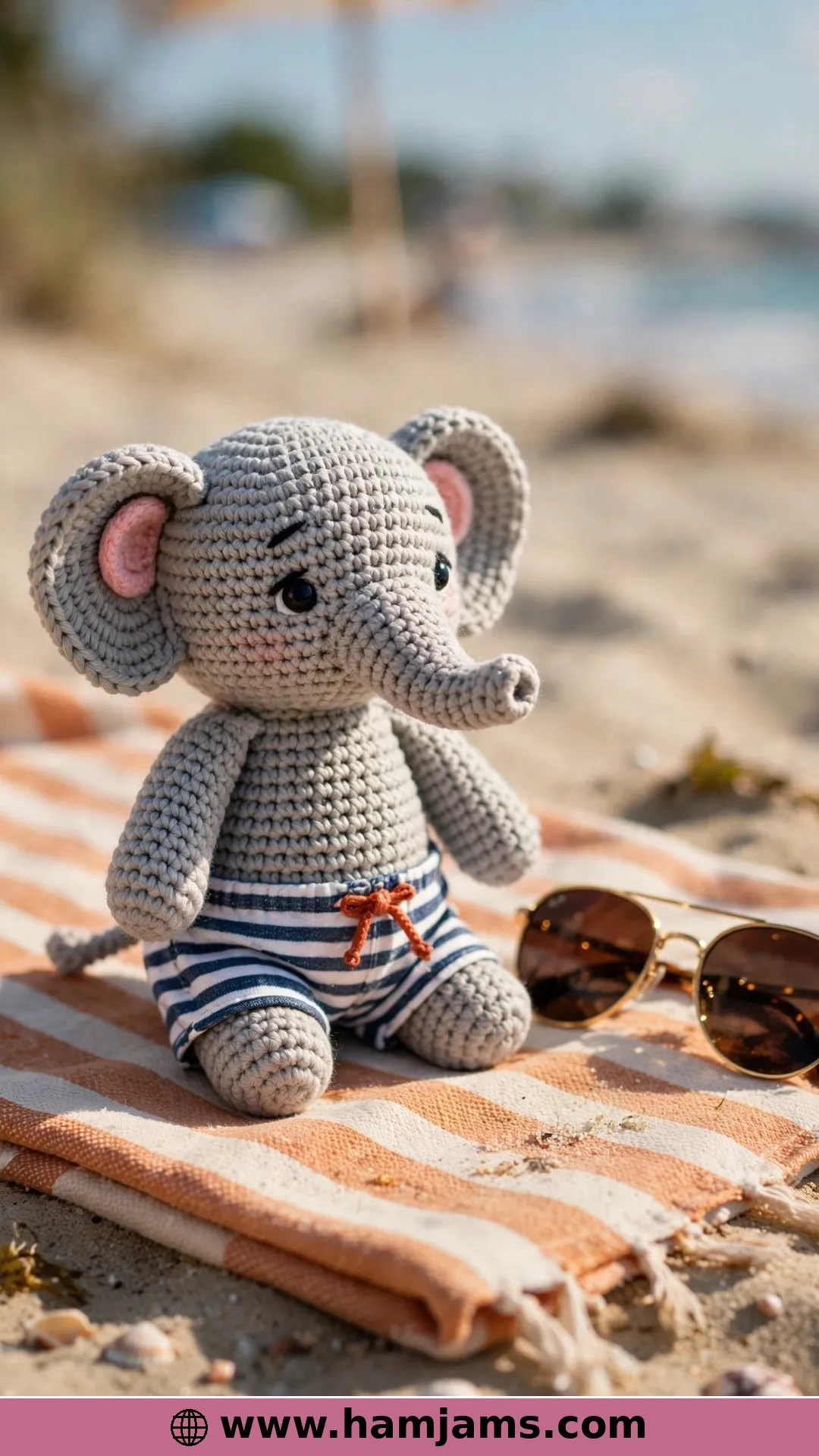 Elzo, the Elephant in Striped Swim Shorts