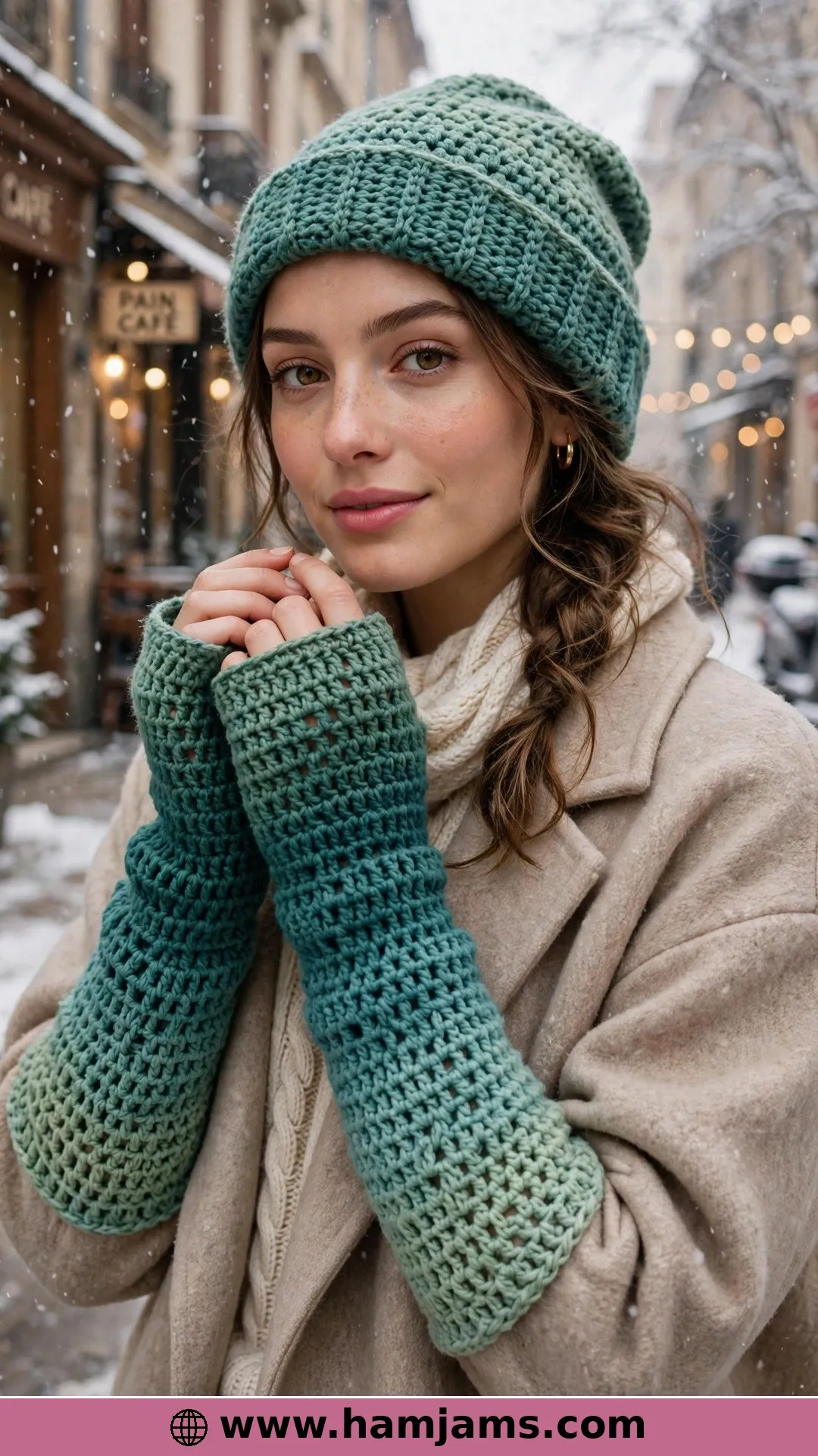 A Tunisian Ombré Set — Beanie and Long Gloves Together