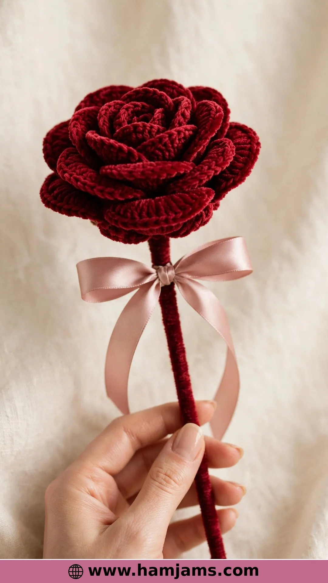 A Rose on Its Own Crocheted Stem