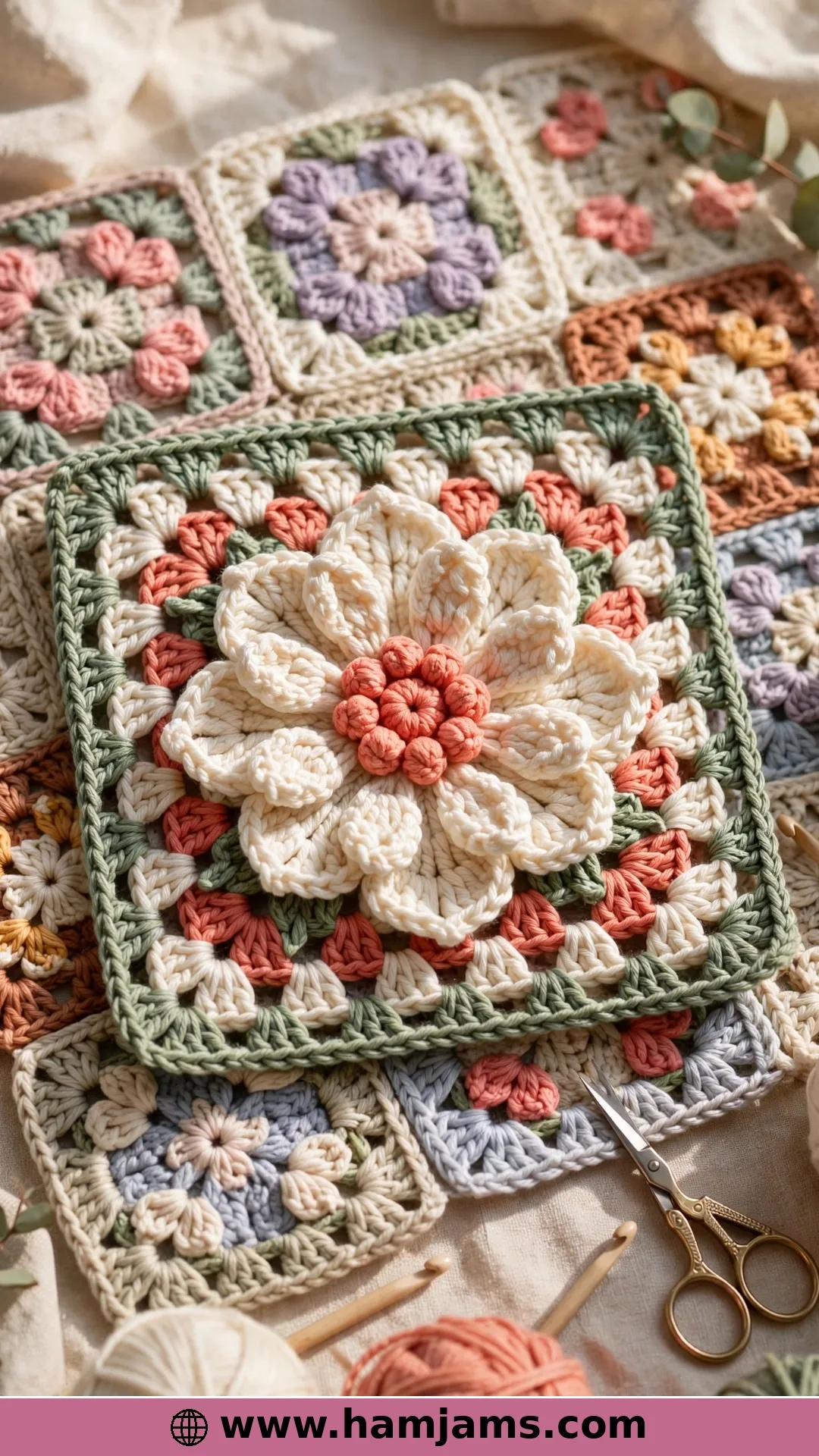 Anemone Granny Square – Cluster-Stitch Petals