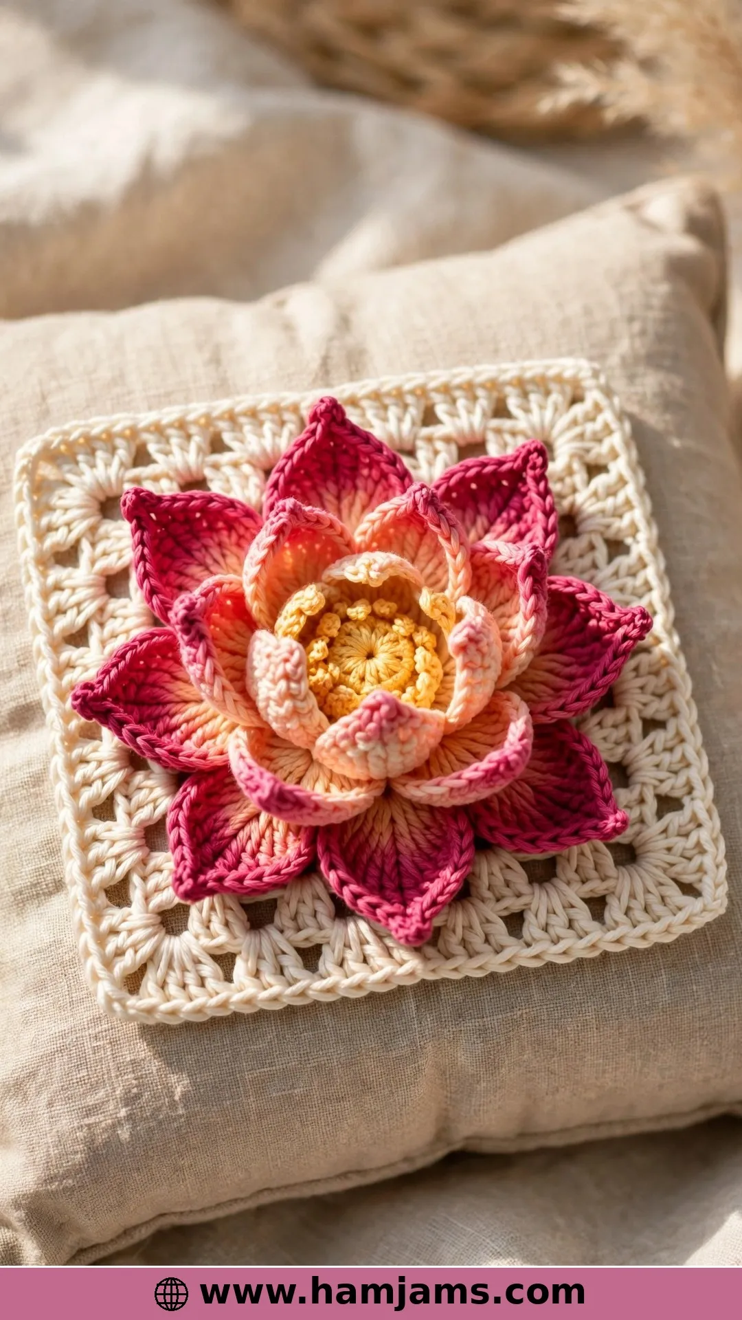 Lotus Flower Granny Square – 3D Curled Petals