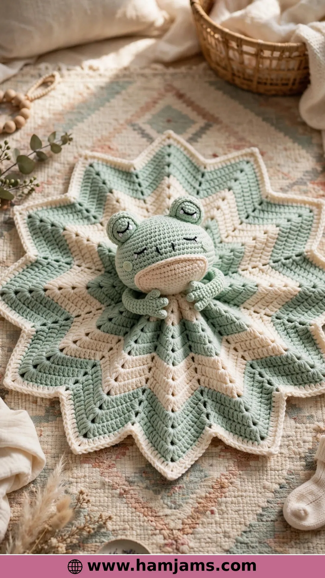 A Frog Lovey on a Twelve-Point Star Blanket