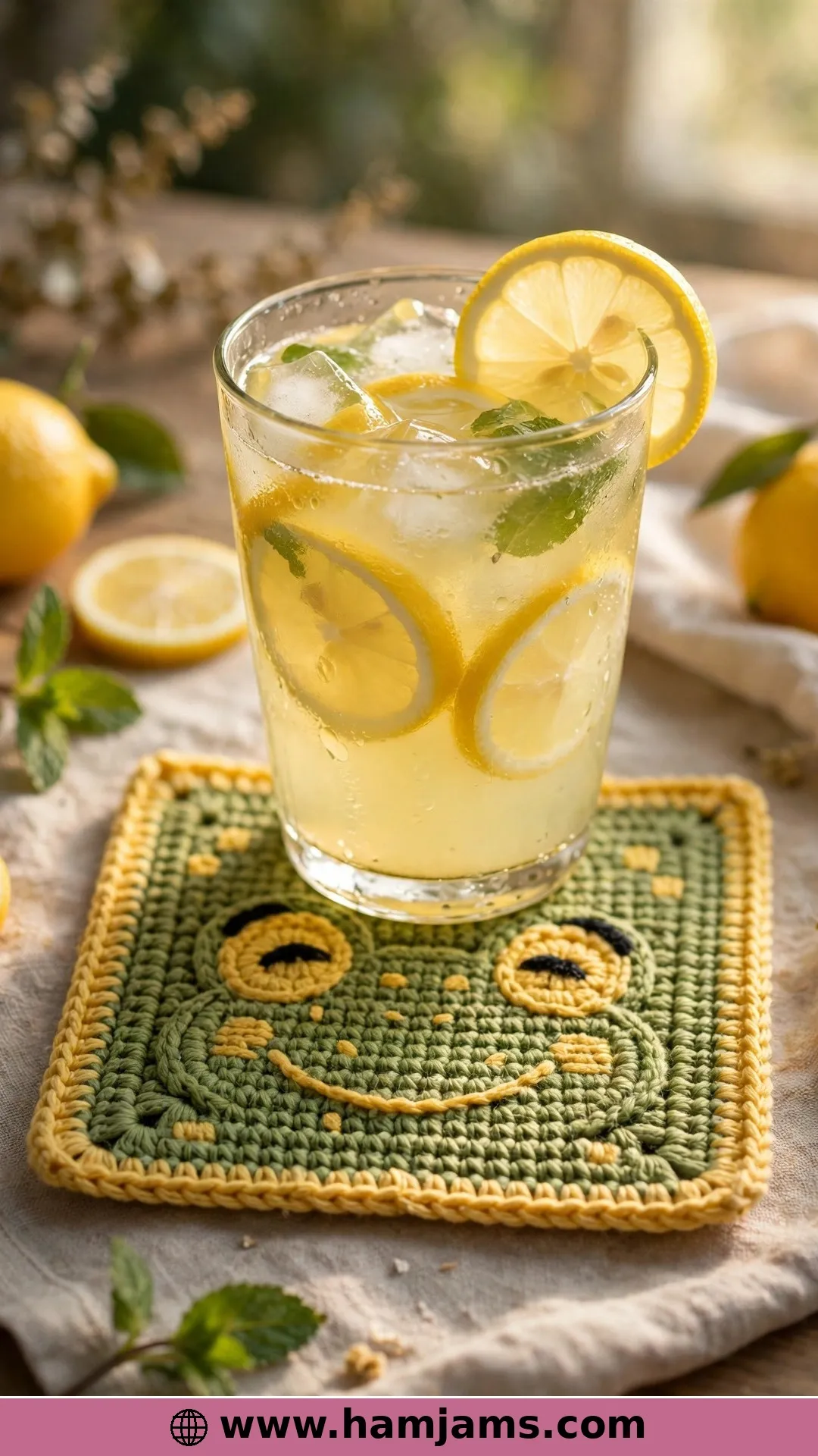 A Square Frog Coaster in Pixel-Style Colourwork