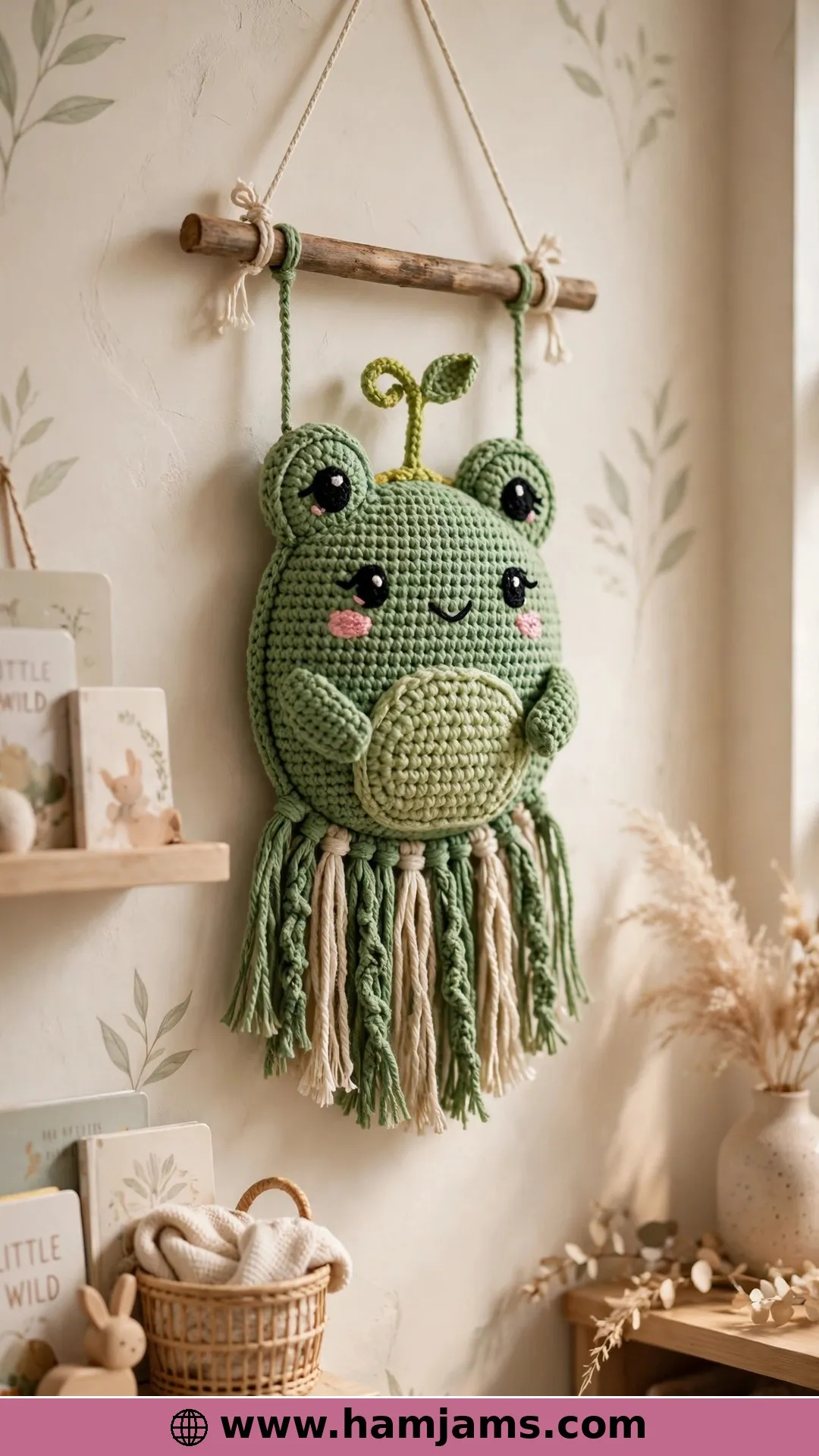 A Kawaii Frog Wall Hanging With a Little Sprout