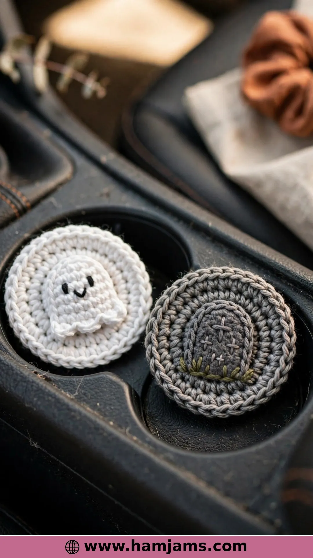Spooky Ghost and Grave Car Coasters: Tiny Toppers for Your Cup Holders
