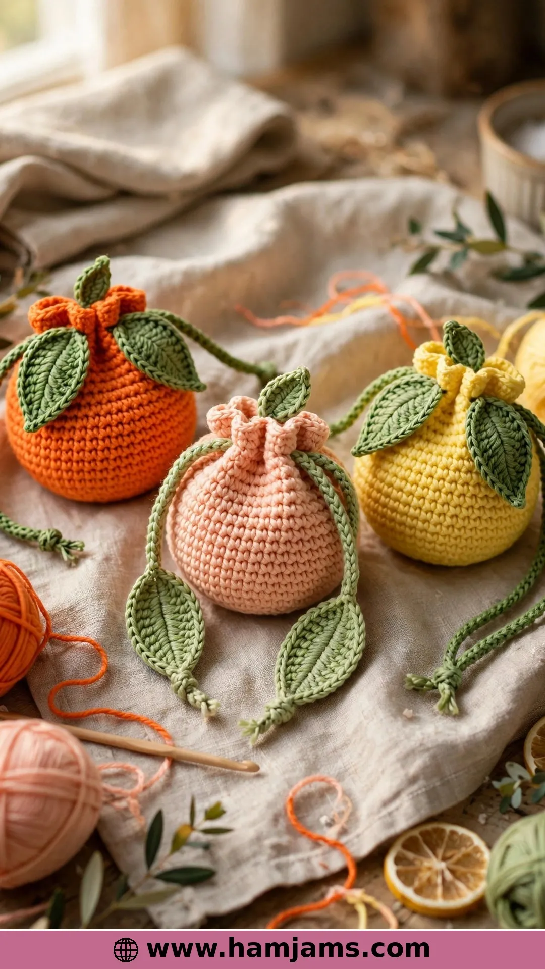 A Little Fruit Pouch With a Leaf Drawstring