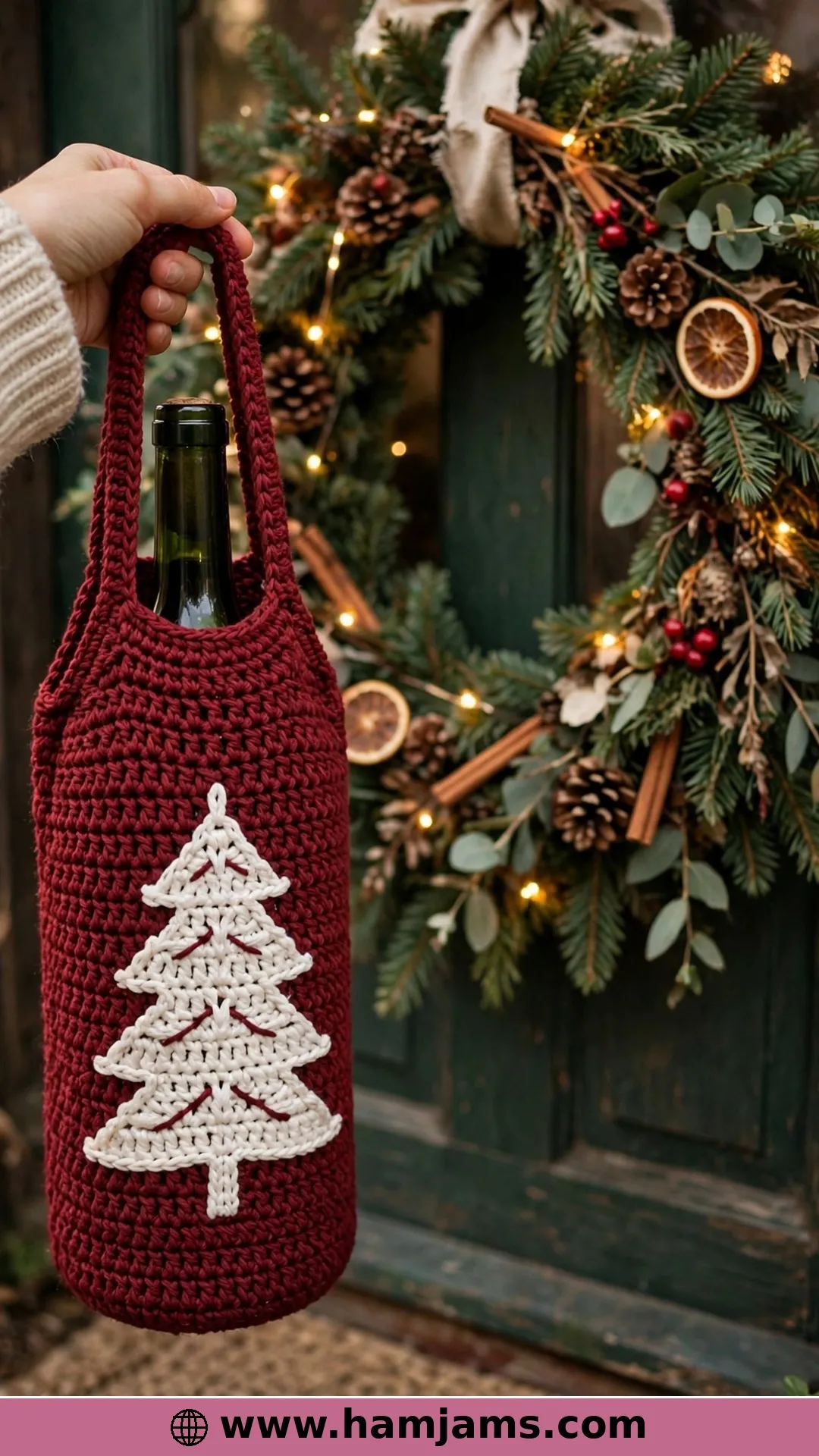 A Fair Isle Tree on a Wine Bottle Bag