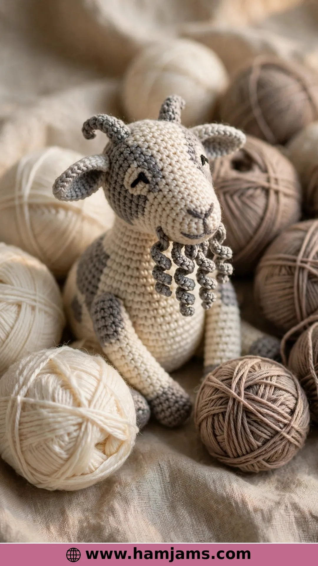A Cream and Grey Goat with a Curly Beard