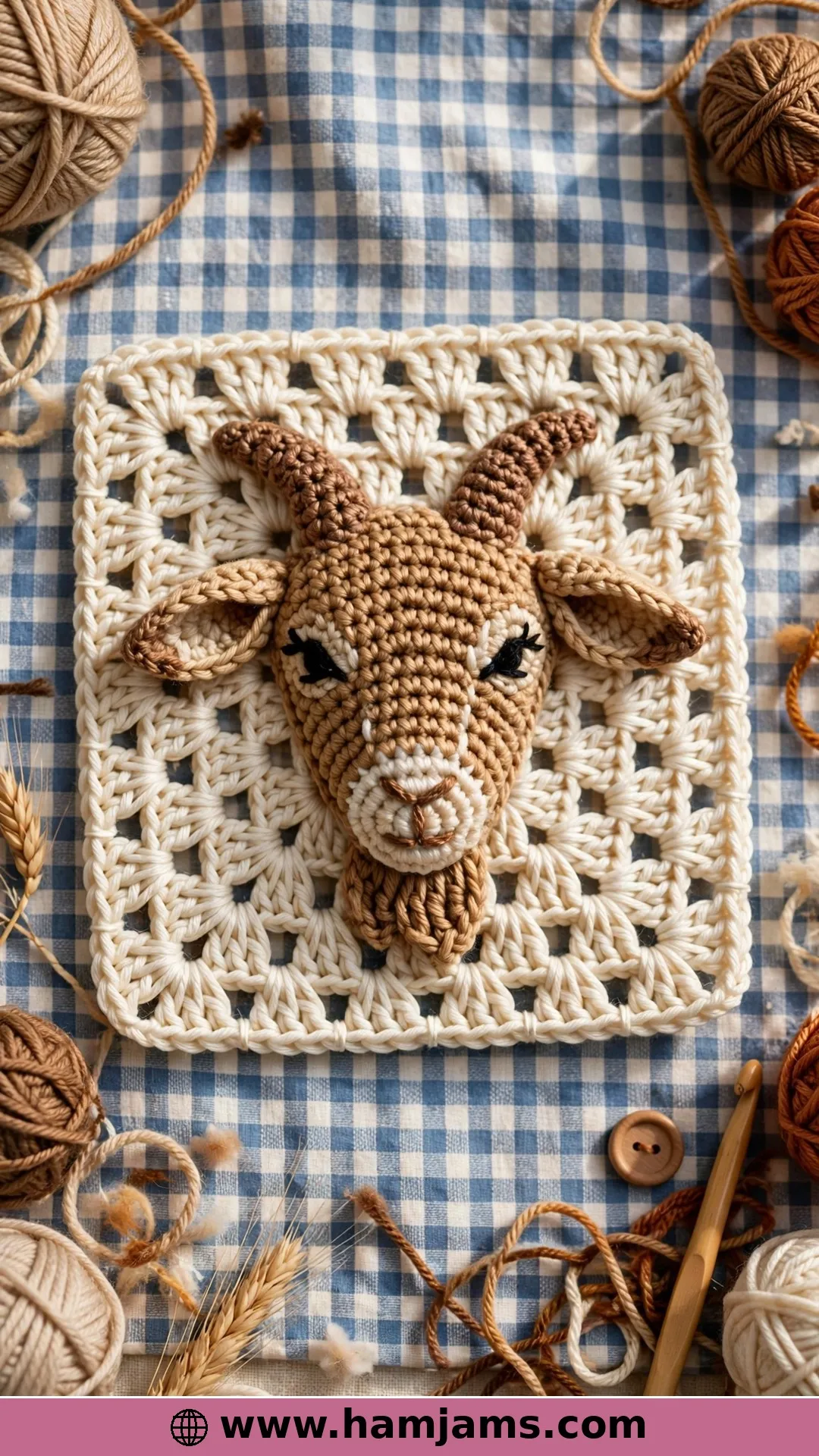 Goat Head Appliqué for Farm Granny Squares