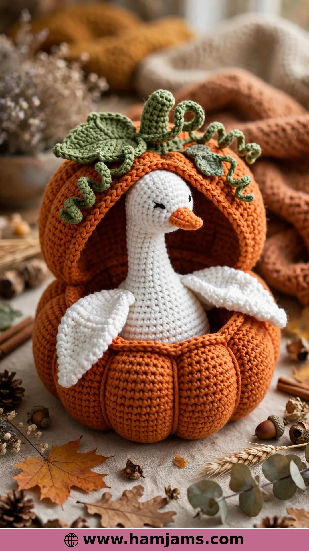 The Goose Sitting Inside a Pumpkin