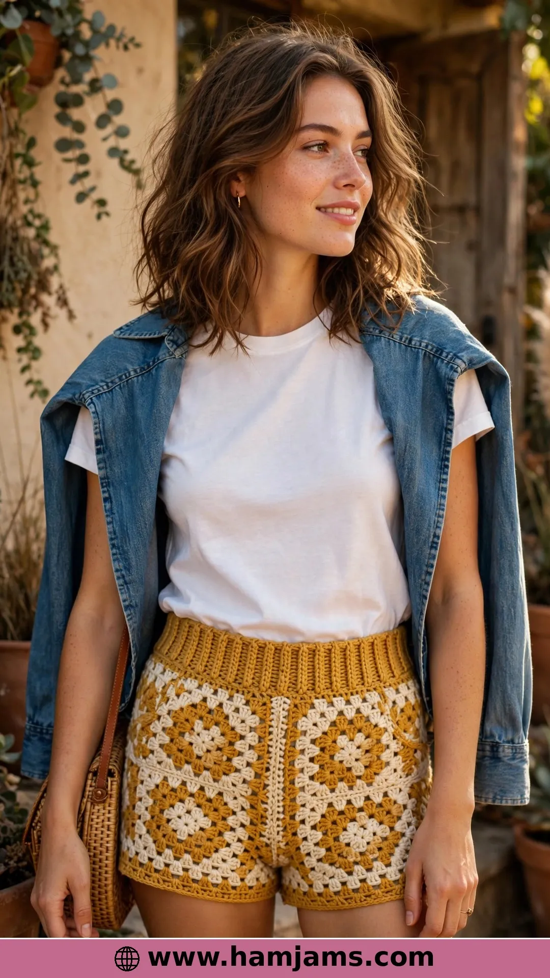 Mustard-and-Cream Granny Stitch Jorts (Video Tutorial)