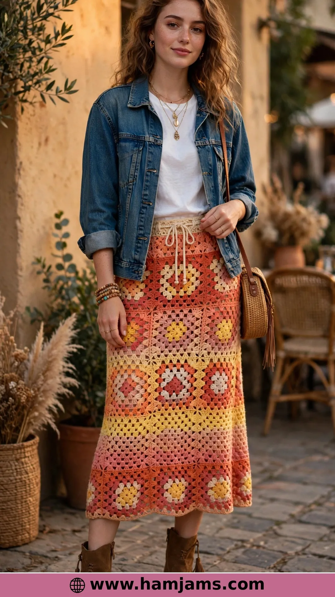 Self-Striping Granny Clusters With a Fitted Waistband
