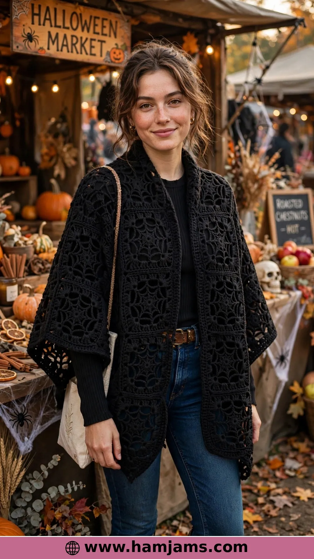 A Spiderweb Poncho Built From Granny Squares