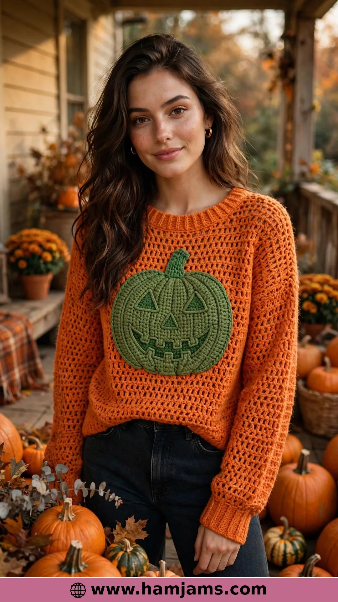 A Jack-o'-Lantern Face on a Cosy Orange Sweater