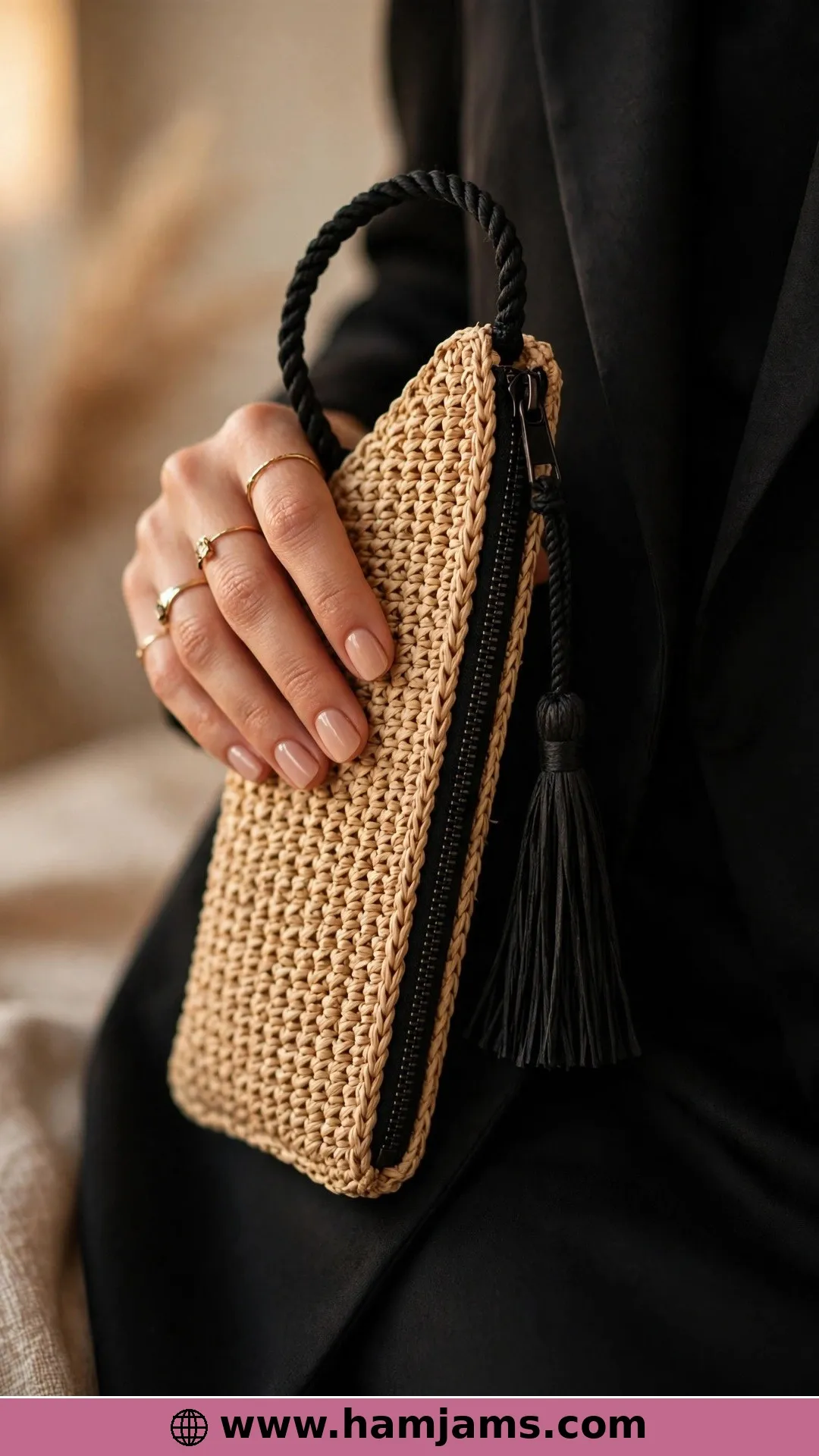 Raffia, a Sewn-In Zipper and a Corded Handle