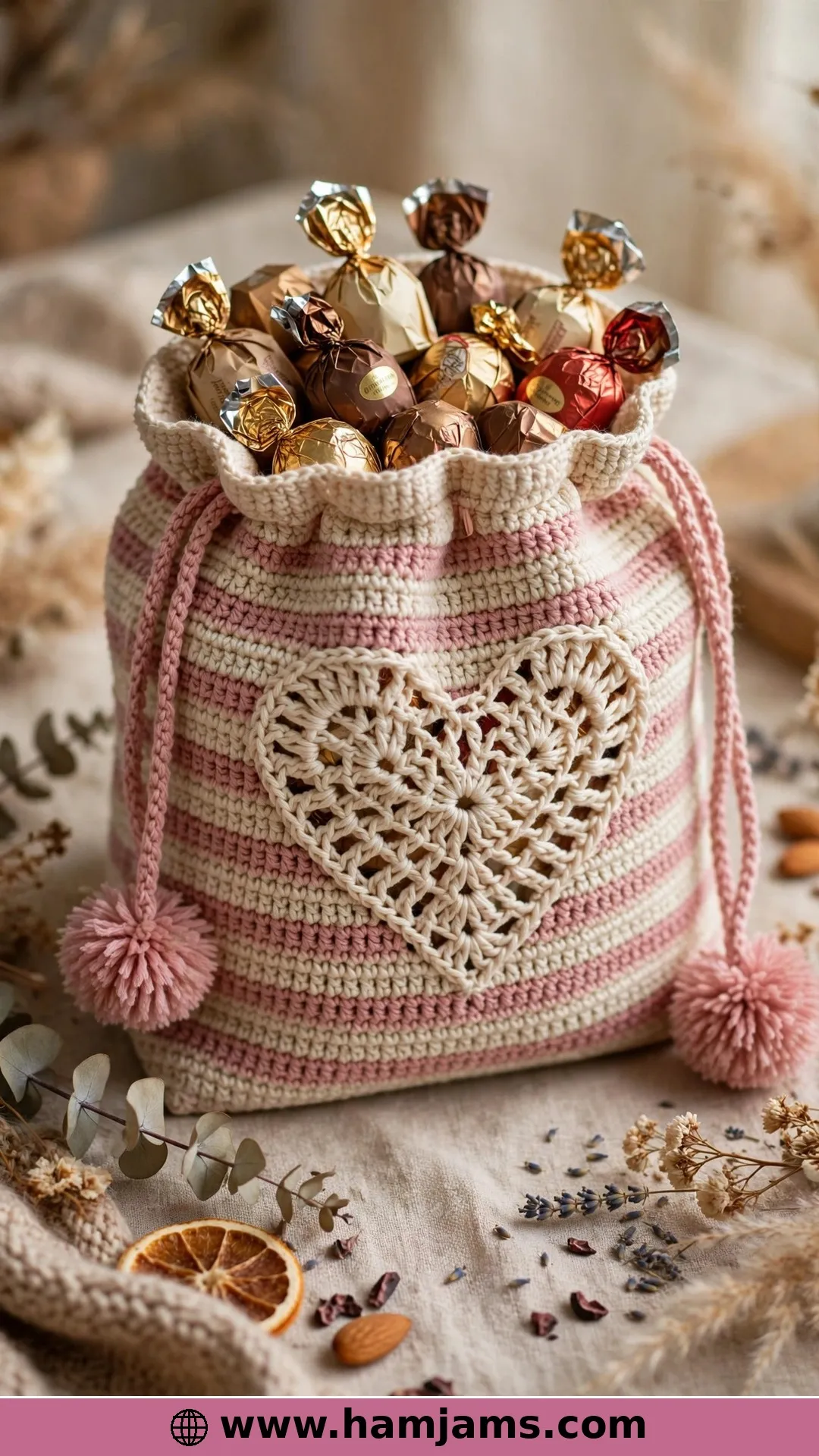 A Drawstring Bag With a Filet Heart