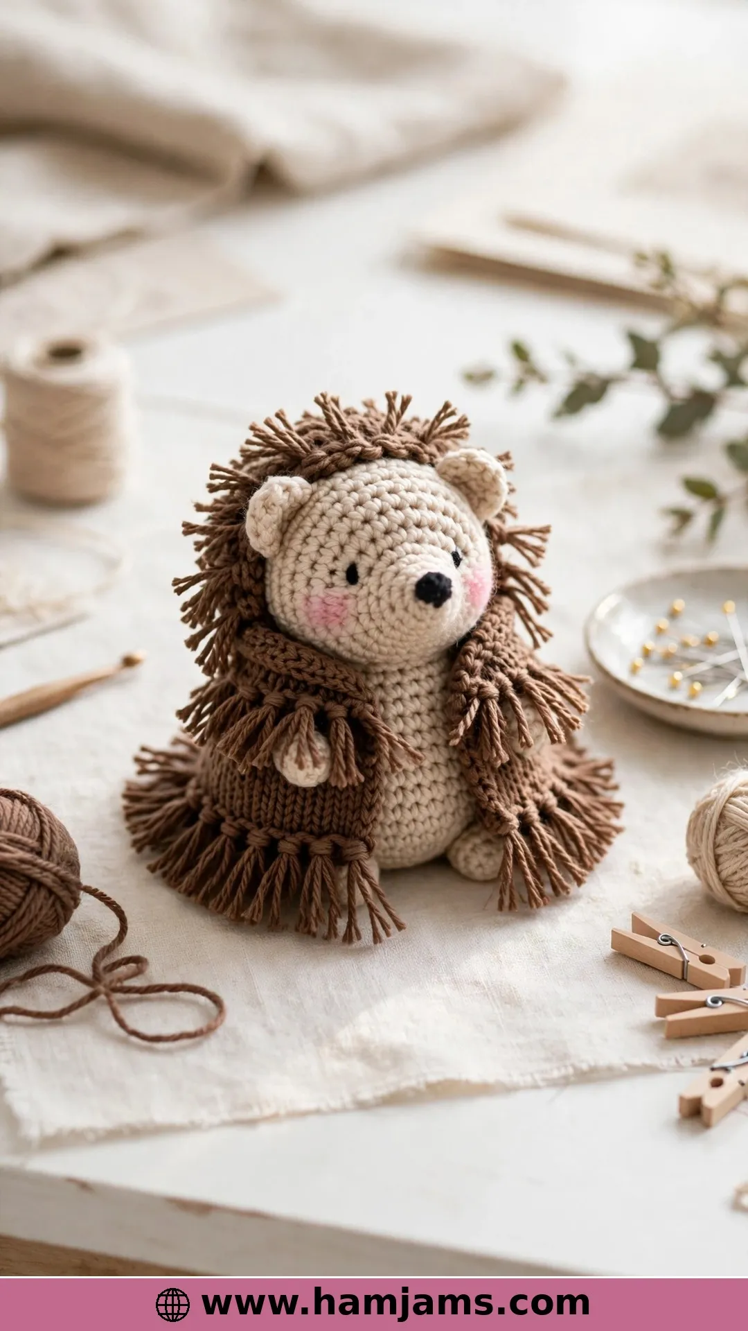 Tiny Ricorumi Hedgehog With Knotted-Fringe Spines