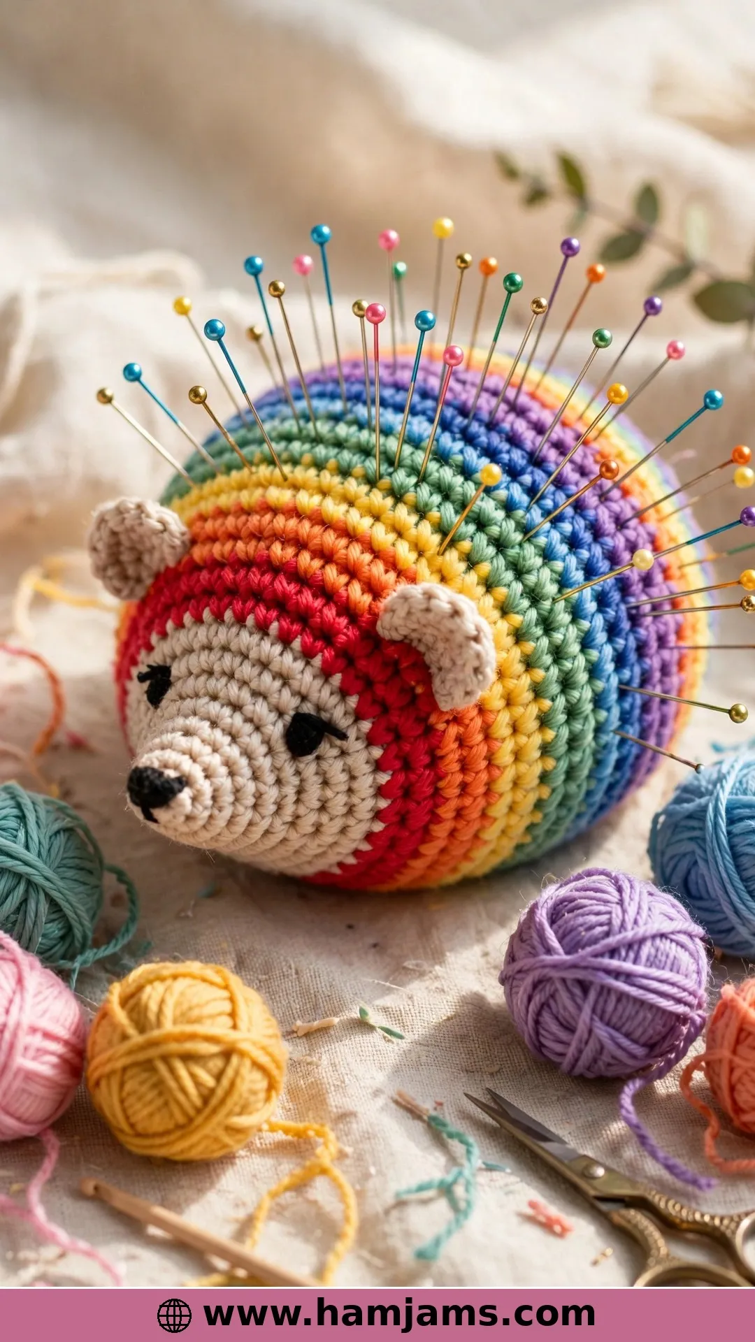A Rainbow Pincushion for Scrap Yarn