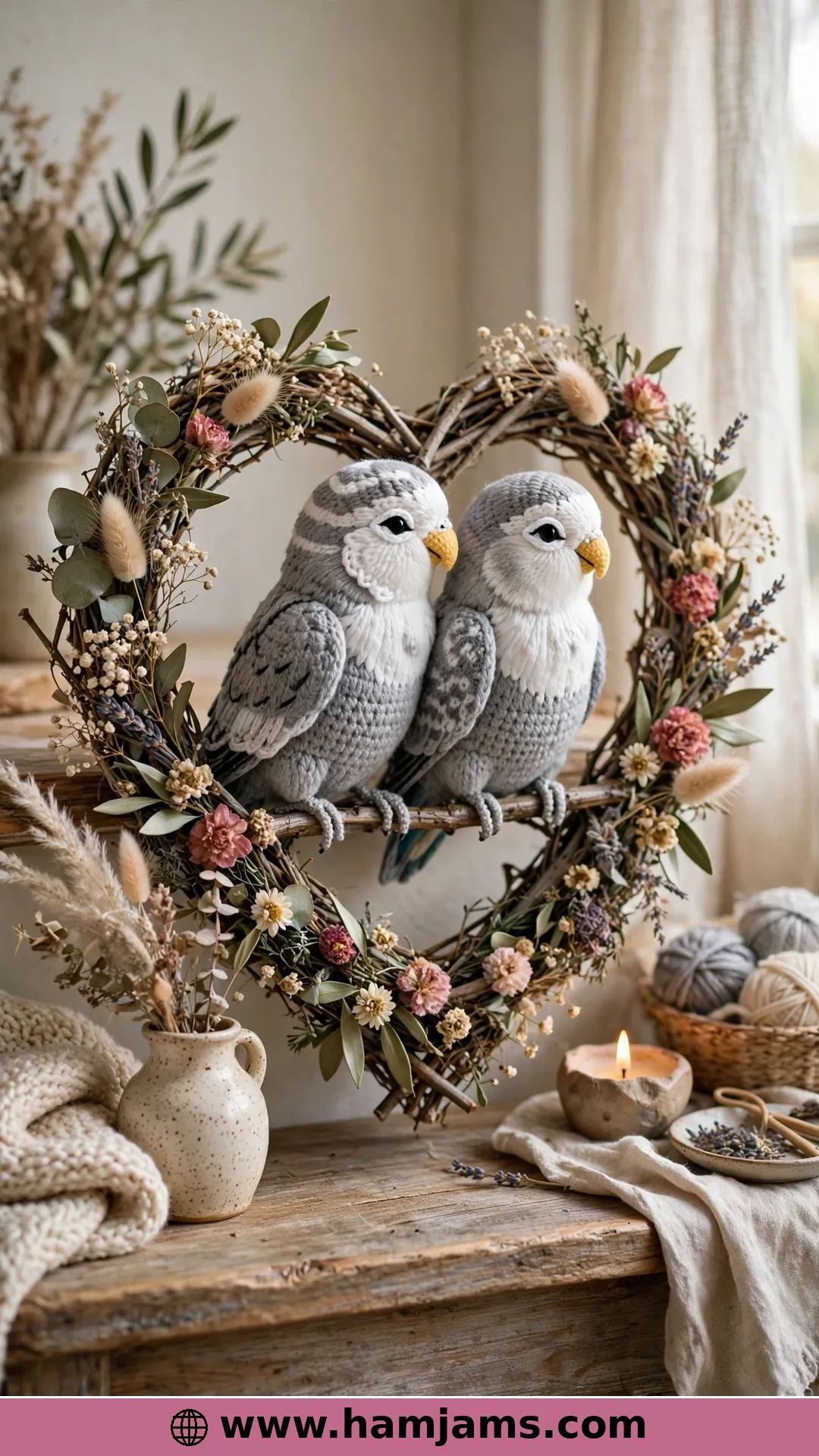 Two Lovebirds on a Floral Heart Branch