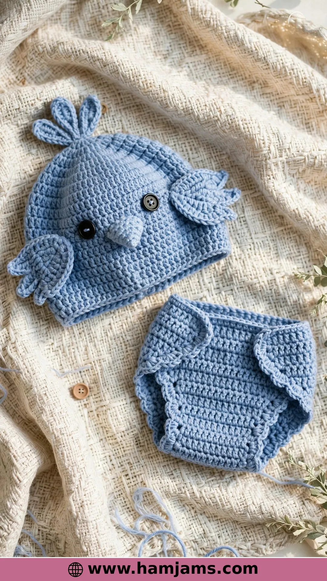 A Blue Bird Hat and Diaper Cover Set