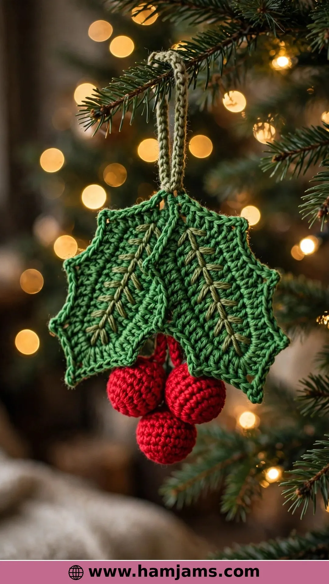 A Holly Ornament With a Surface-Stitched Vein