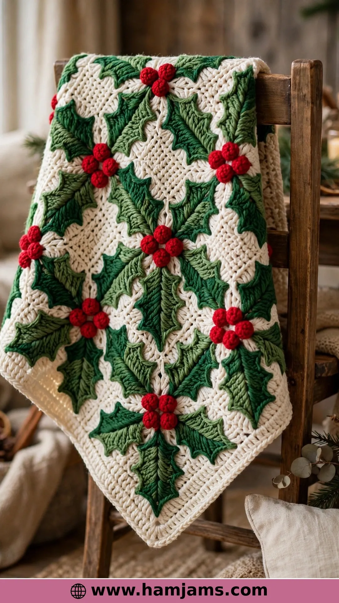 Winter Holly in Corner-to-Corner Colourwork