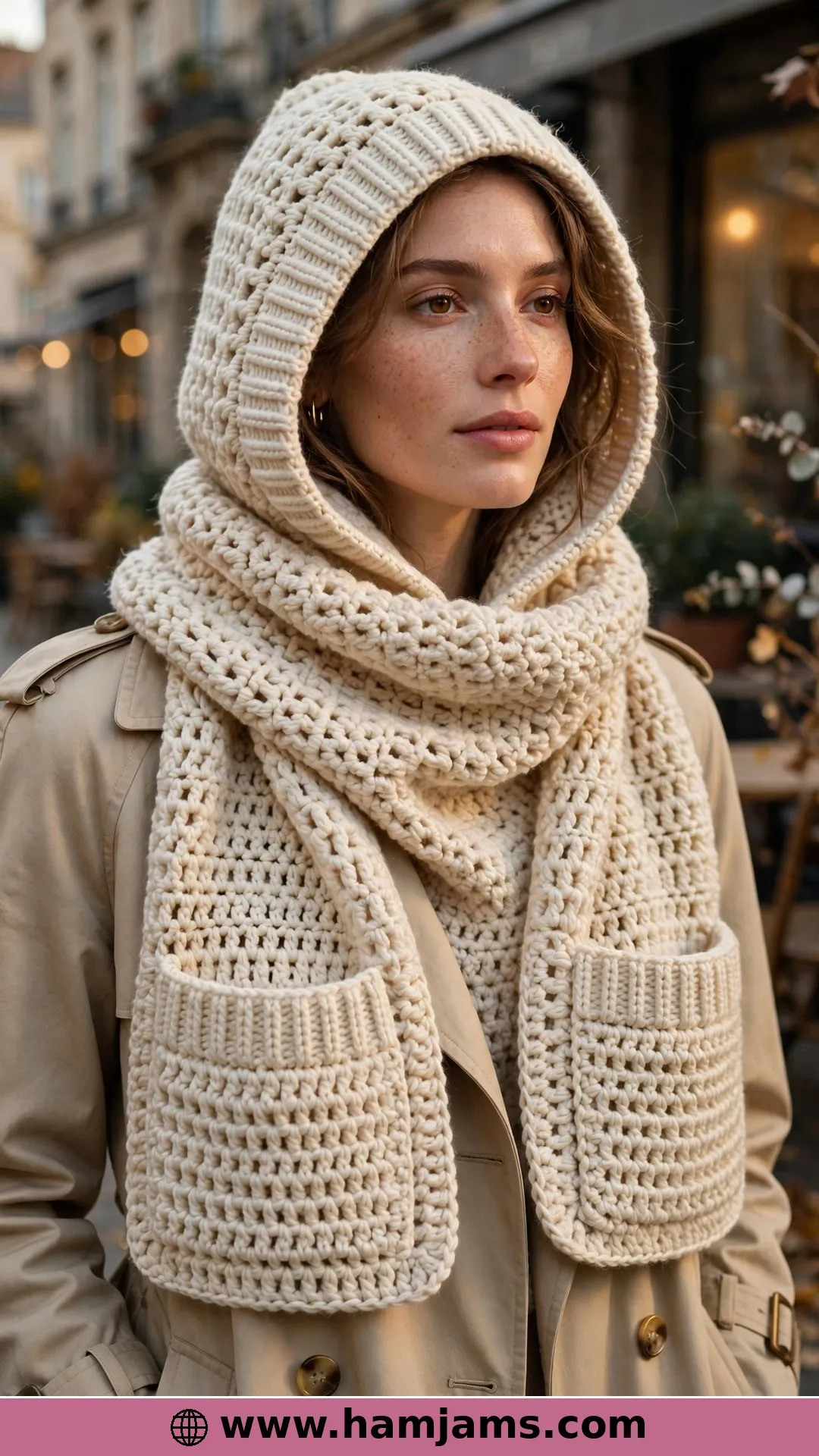 Chloe Moss-Stitch Pocket Scarf