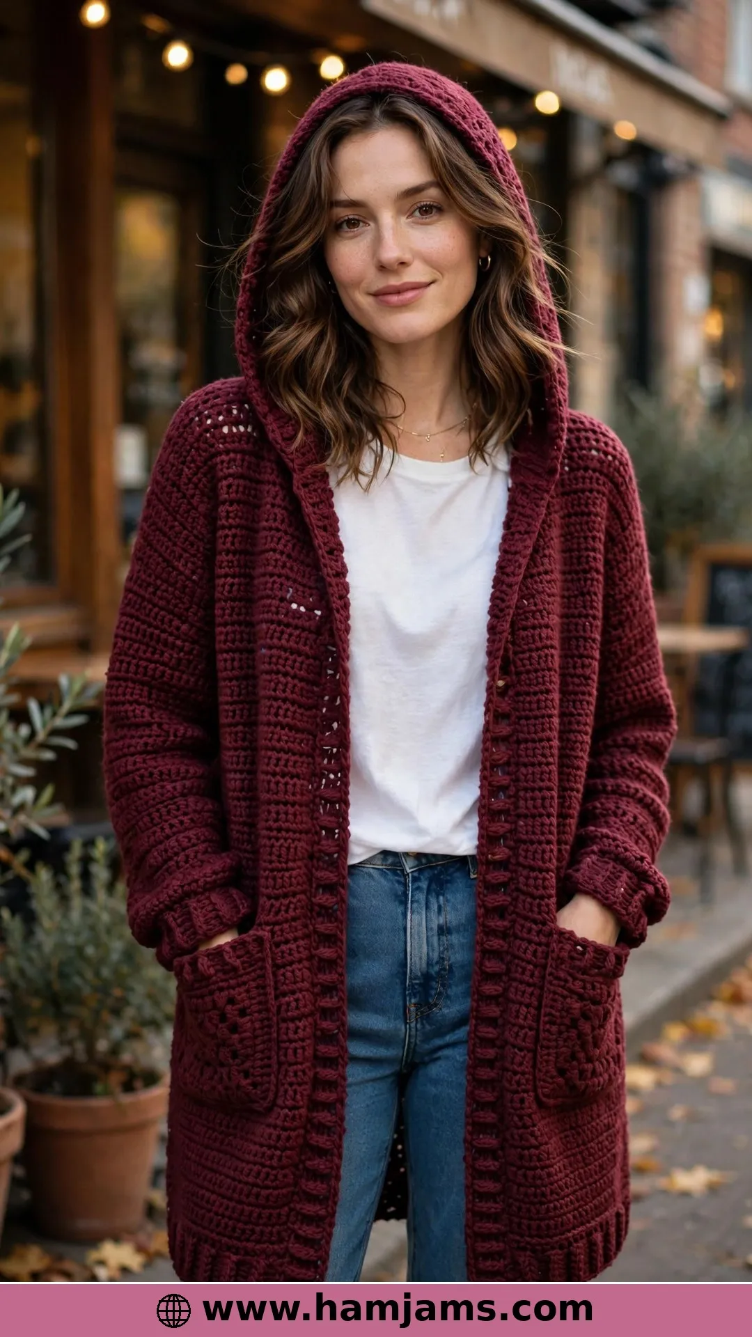 The Long Cross-Stitch Hooded Cardigan
