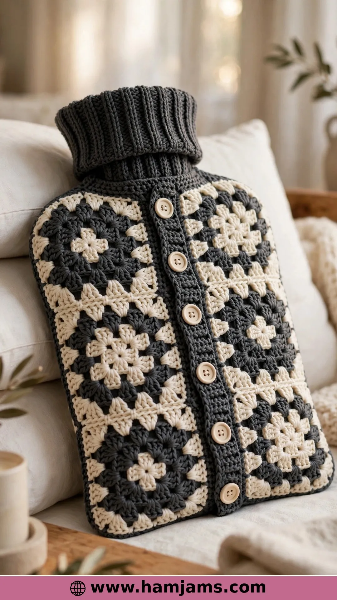 Spike-Stitch Granny Squares in Charcoal and Cream