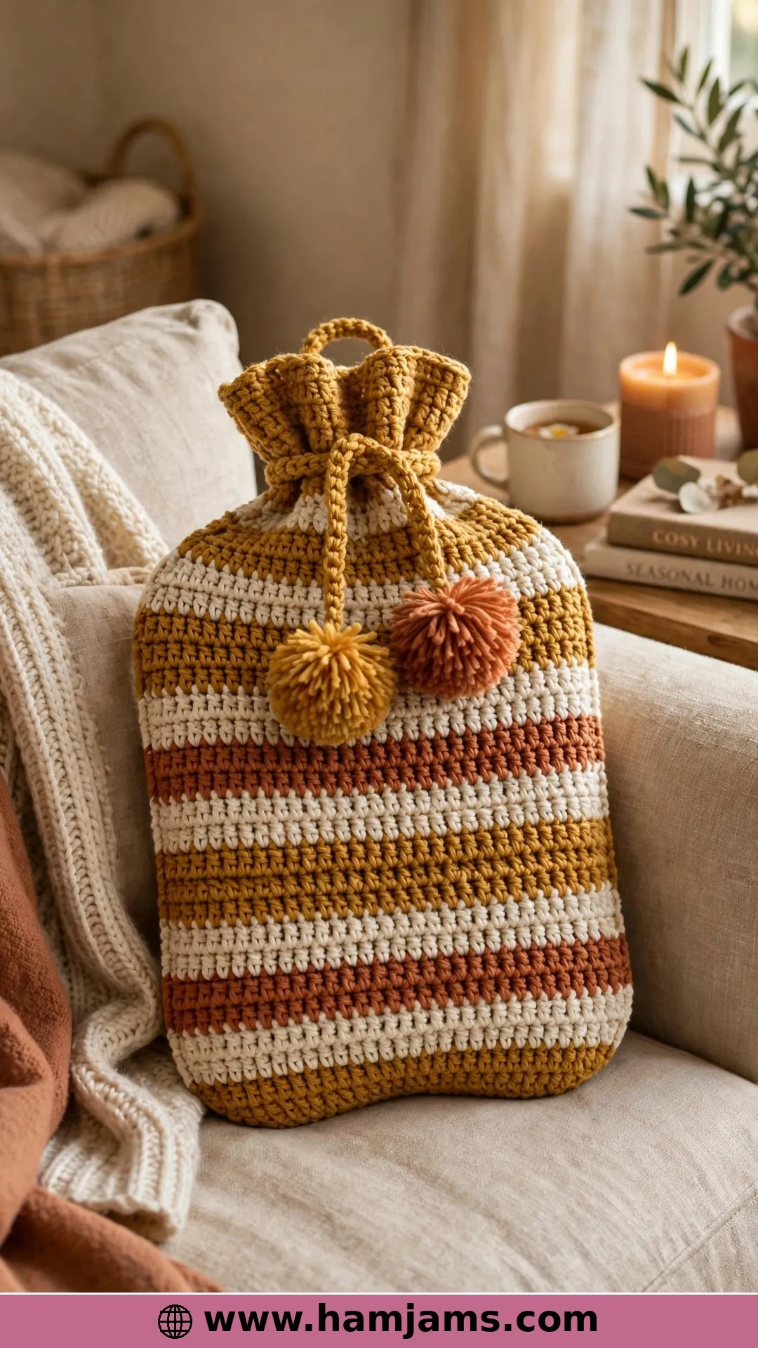 A Striped Pouch with a Pom-Pom Tie