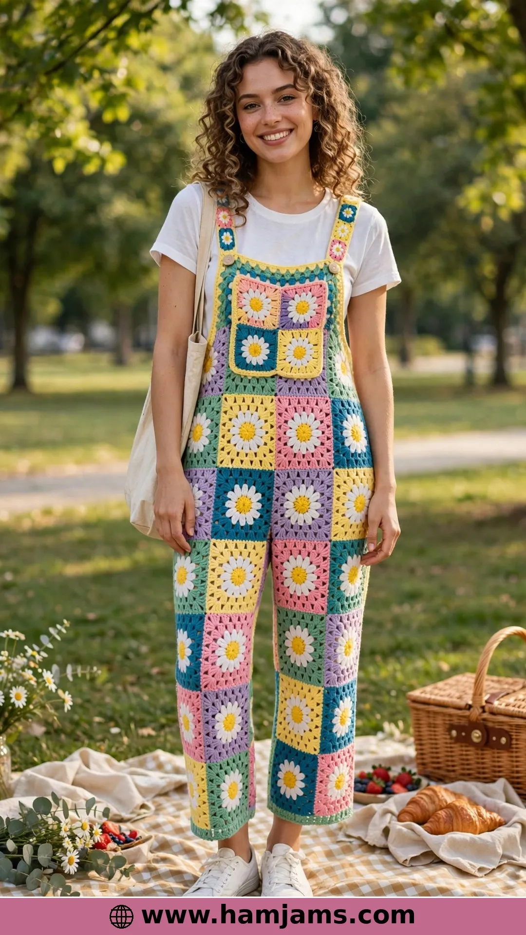 Daisy Granny Square Overalls With No Sewing