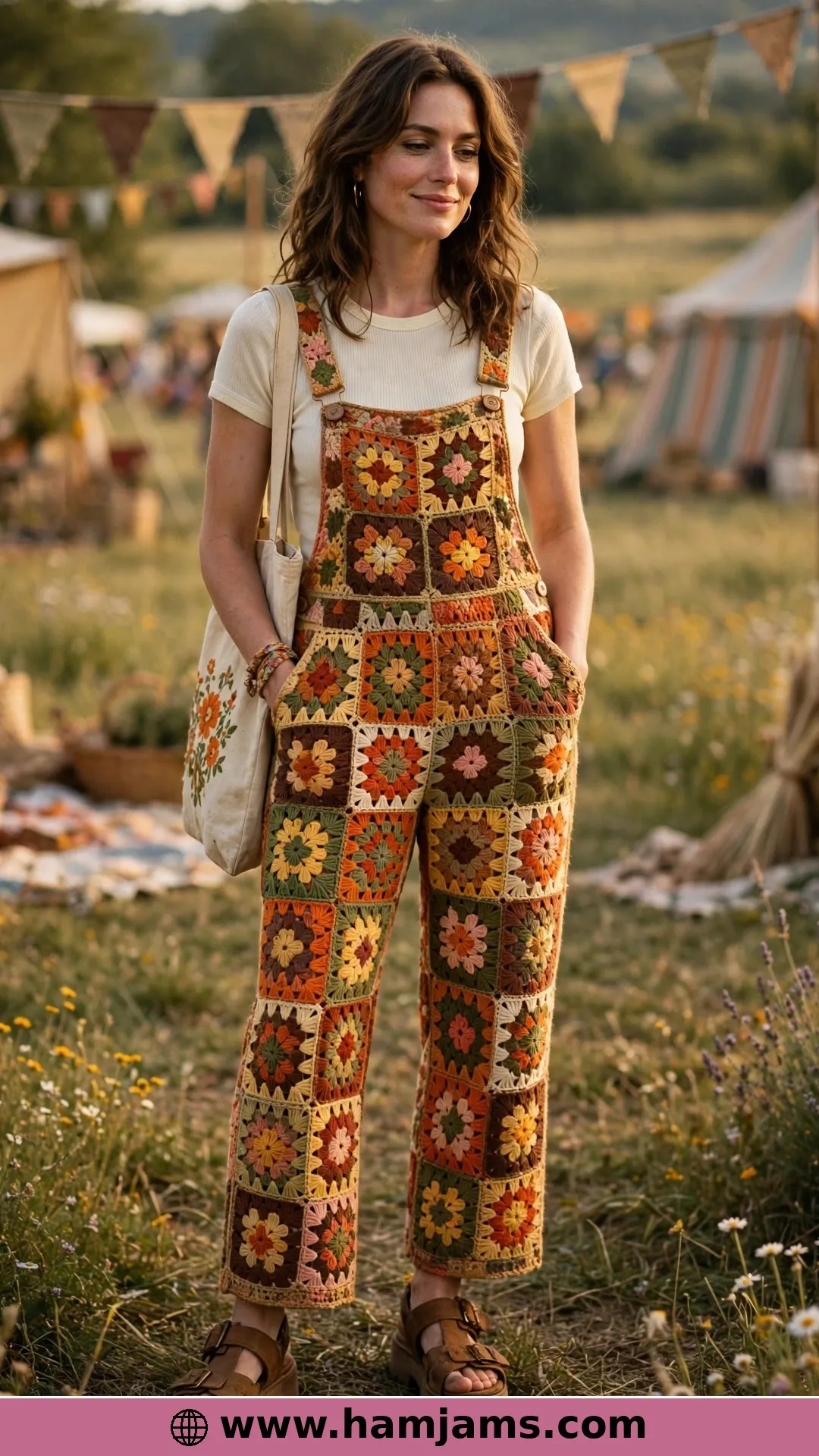 Floral Granny-Square Overalls for Festival Days