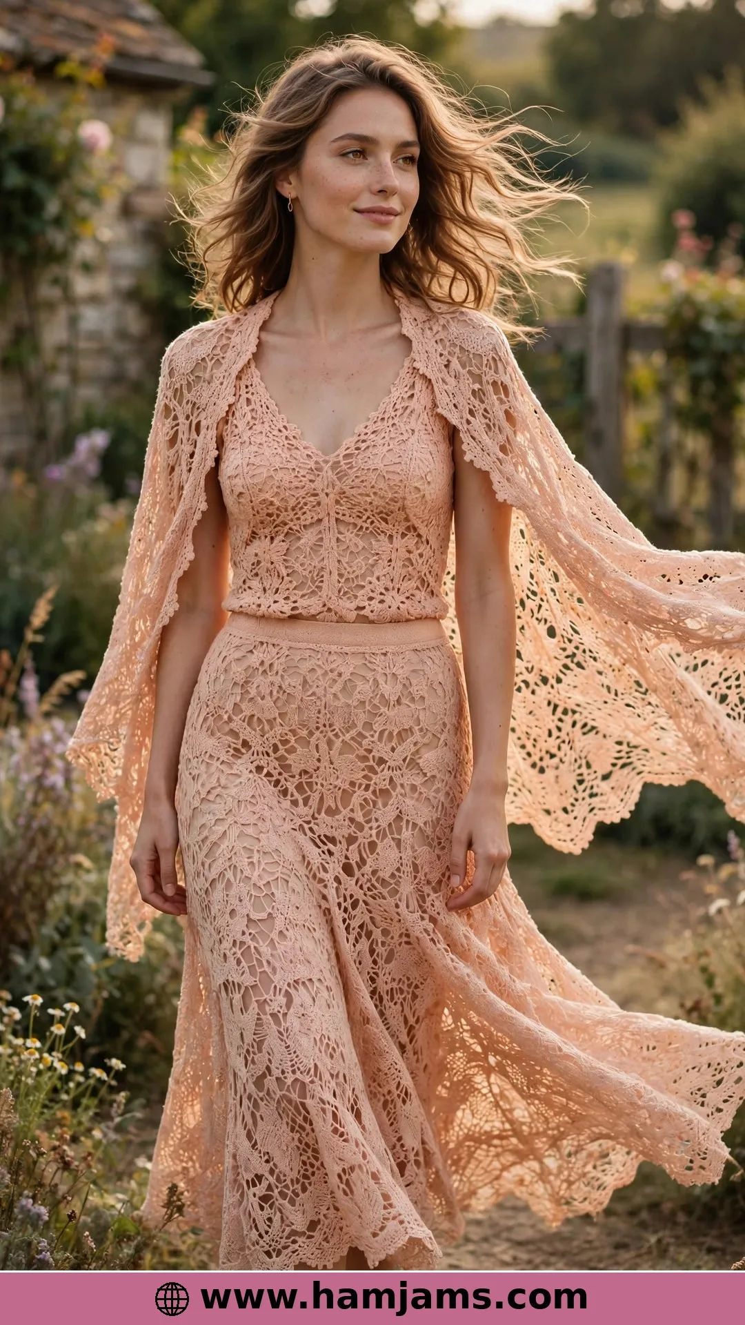The Peachy Three-Piece: Top, Cape and Skirt