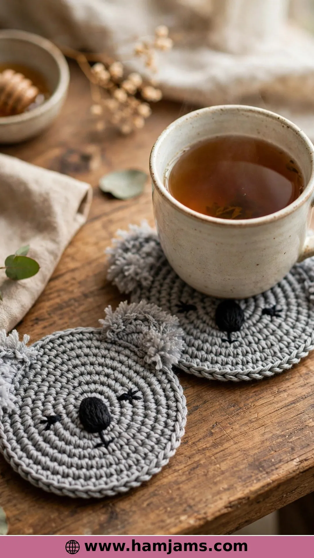 Koala Coasters With Picot-Fur Ears