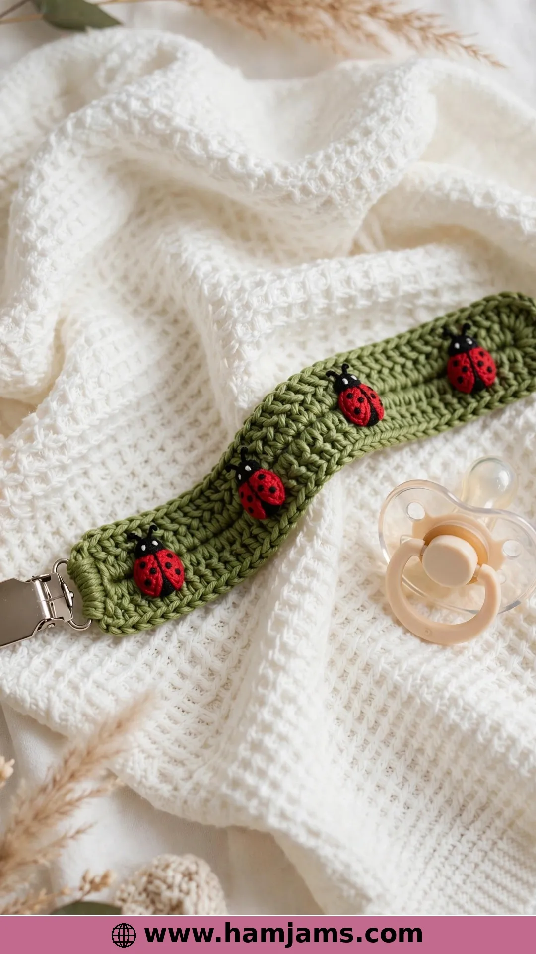A Pacifier Clip Crawling With Ladybugs