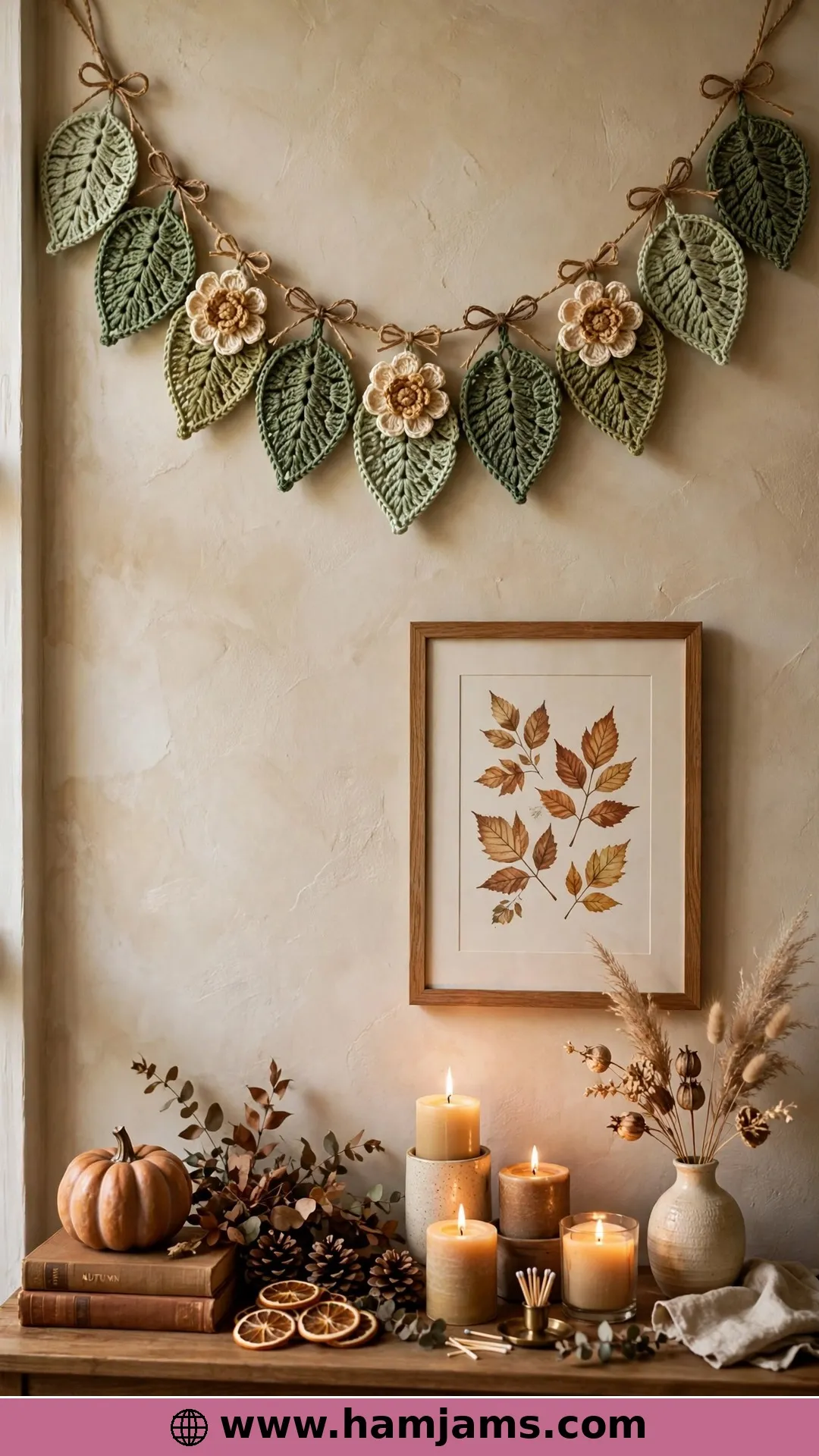 Floral-Centred Leaves on Jute Twine
