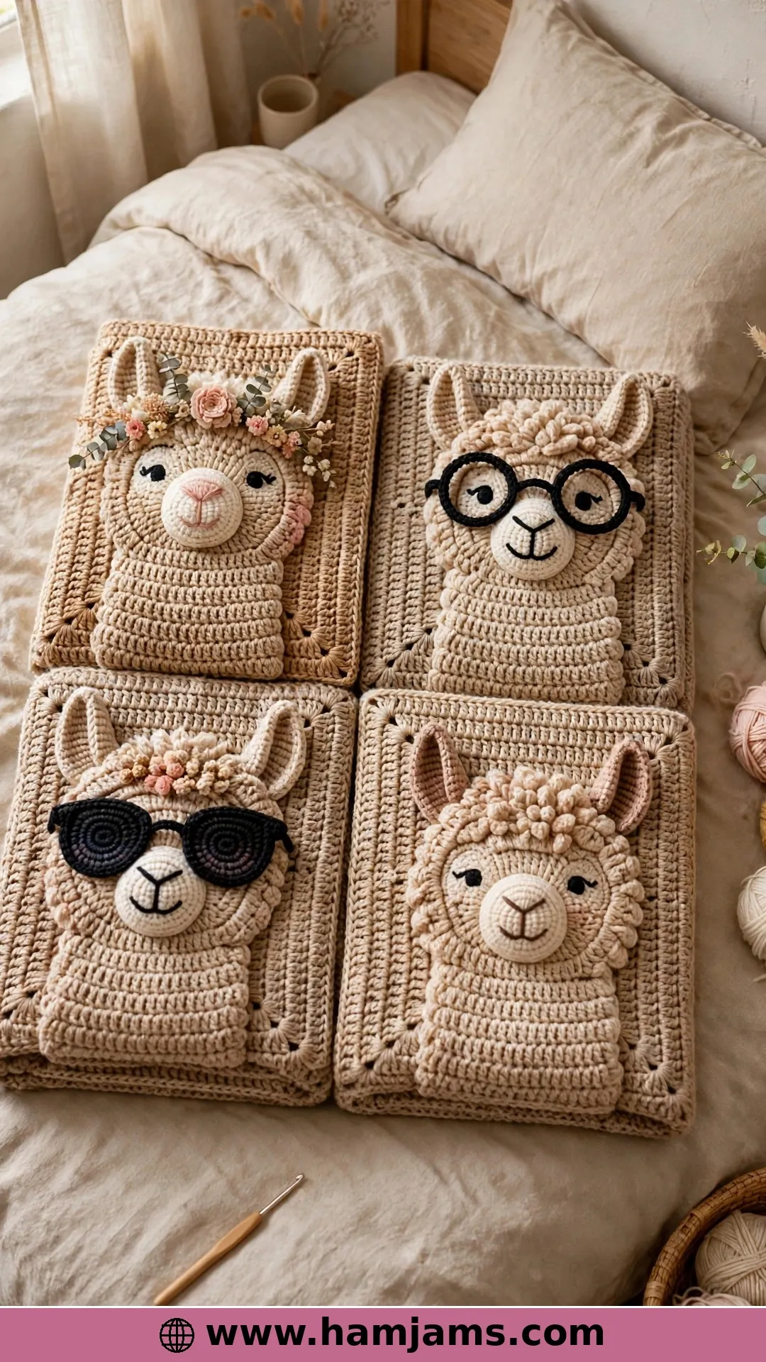 Four Dressed-Up Llamas in One C2C Blanket