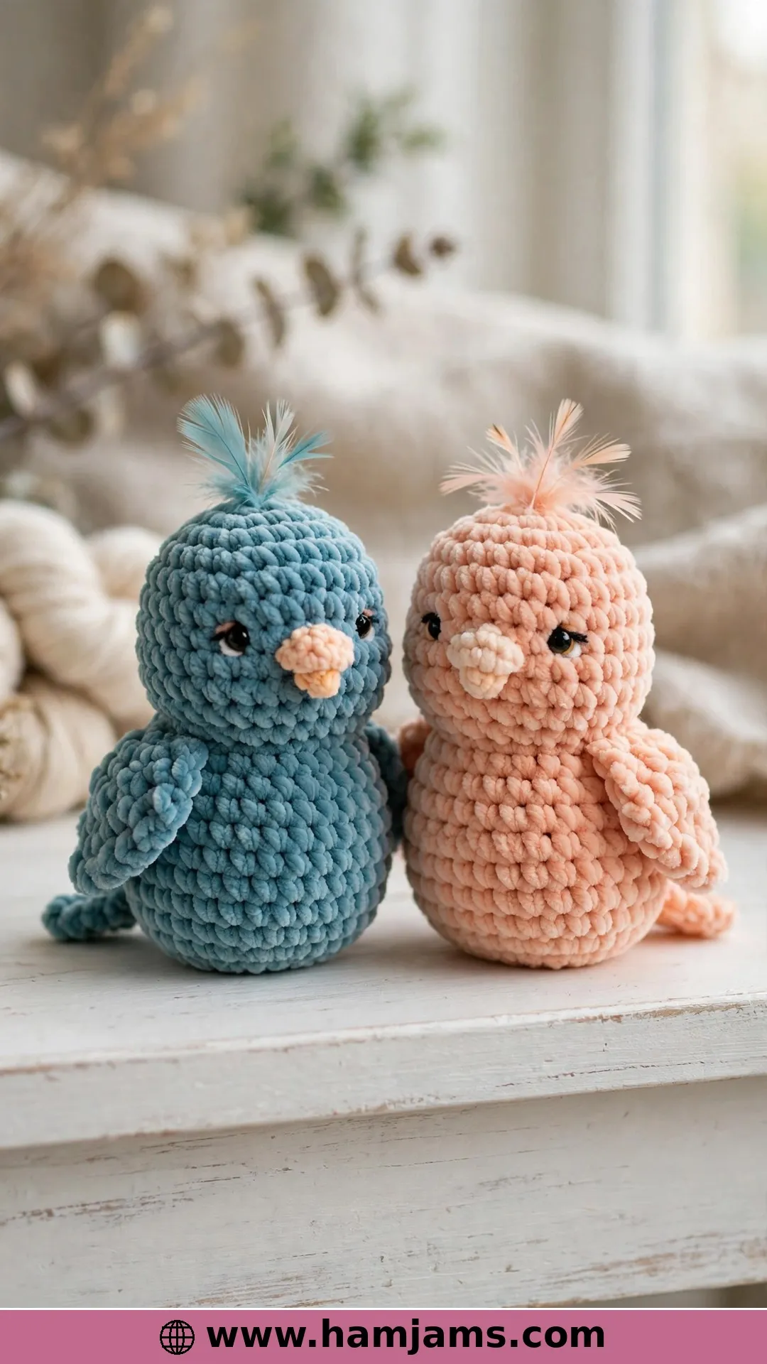 A Lovebird and Parrot Pair in Soft Chenille