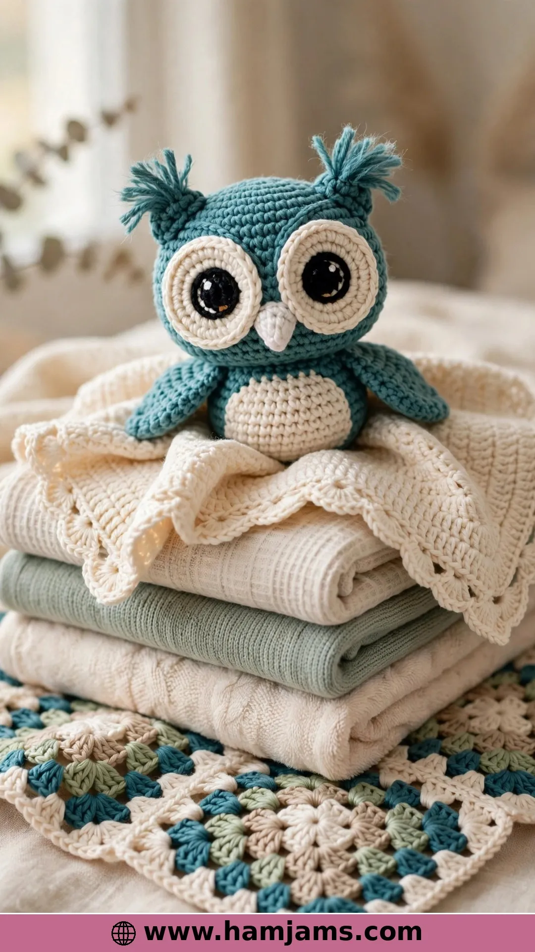 A Sleepy Owlet with Crocheted Eyes
