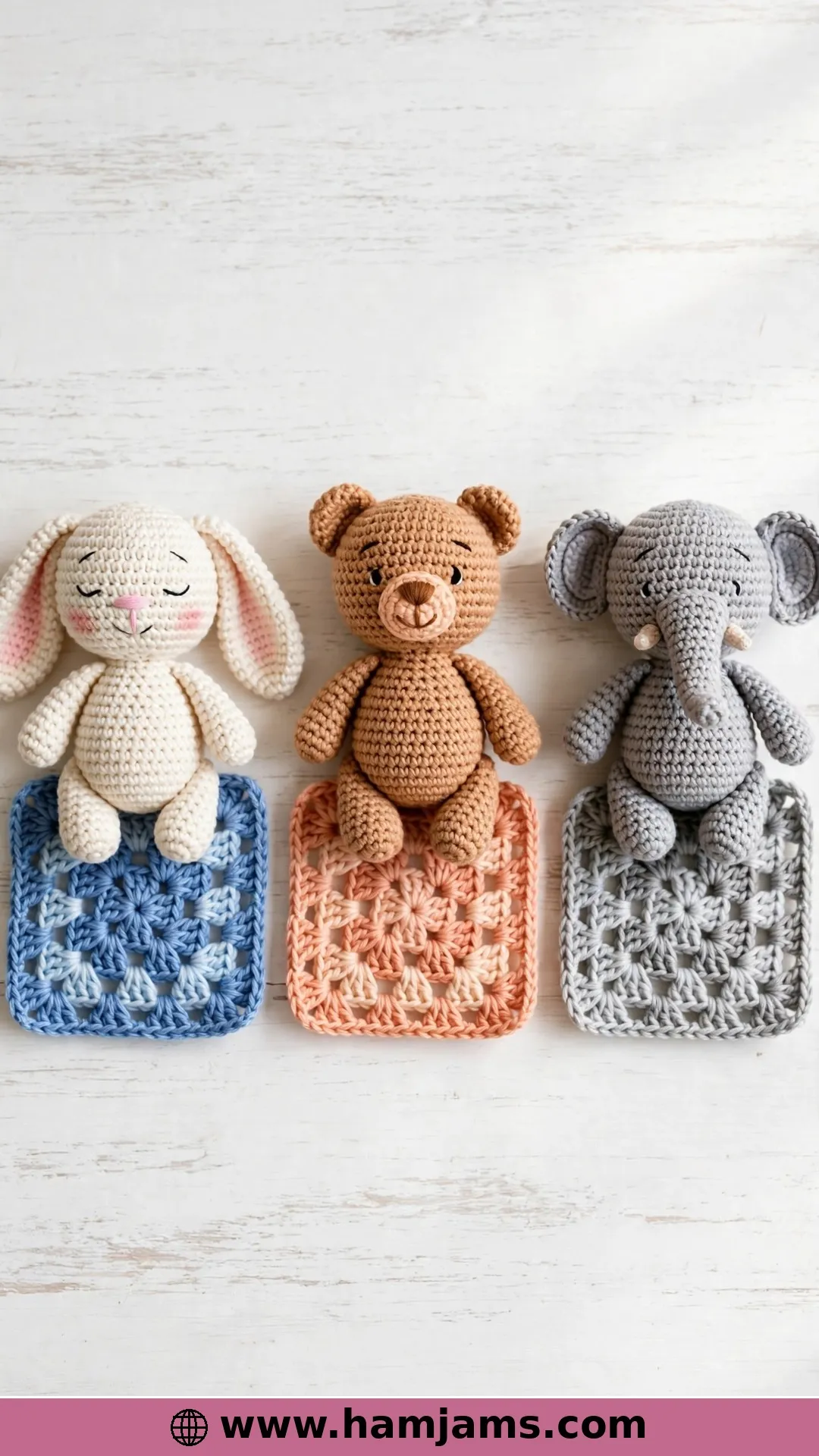 Three Loveys in One: Bunny, Bear and Elephant