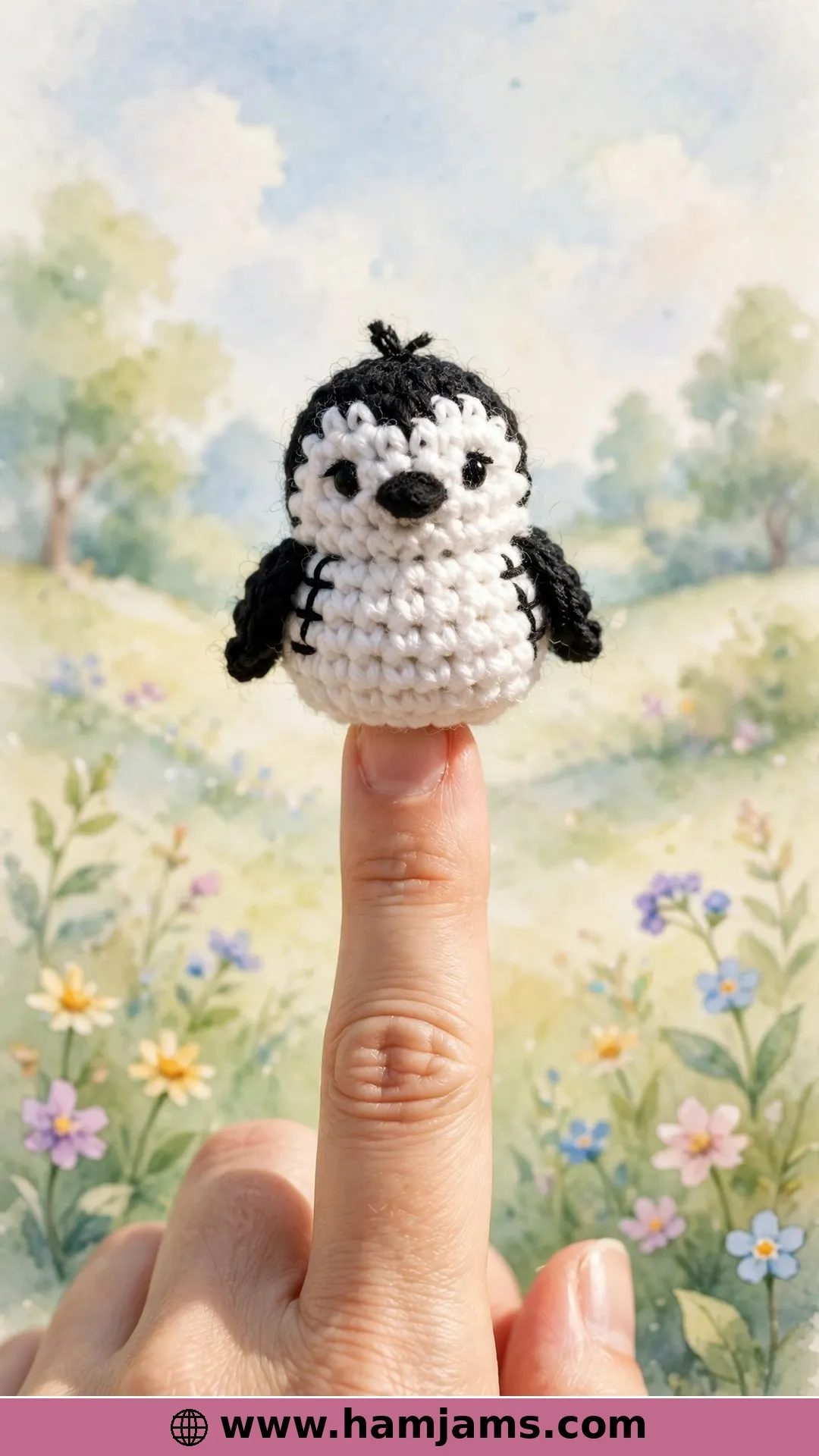 A Little Bird Finger Puppet in Magpie Colours