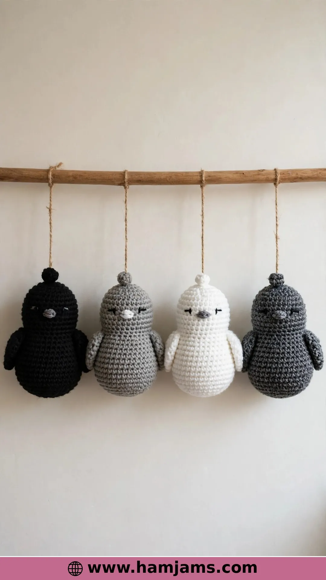 Four Birds on a Wooden Rod Wall Hanging