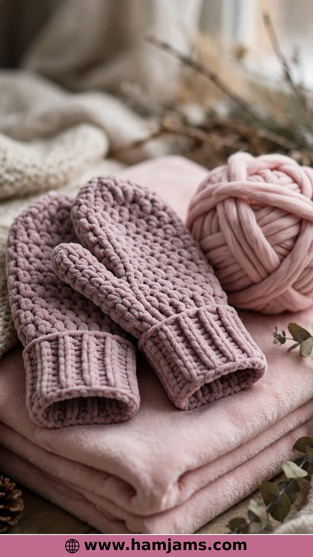 Blanket-Yarn Softness in a Mauve Super Bulky Pair