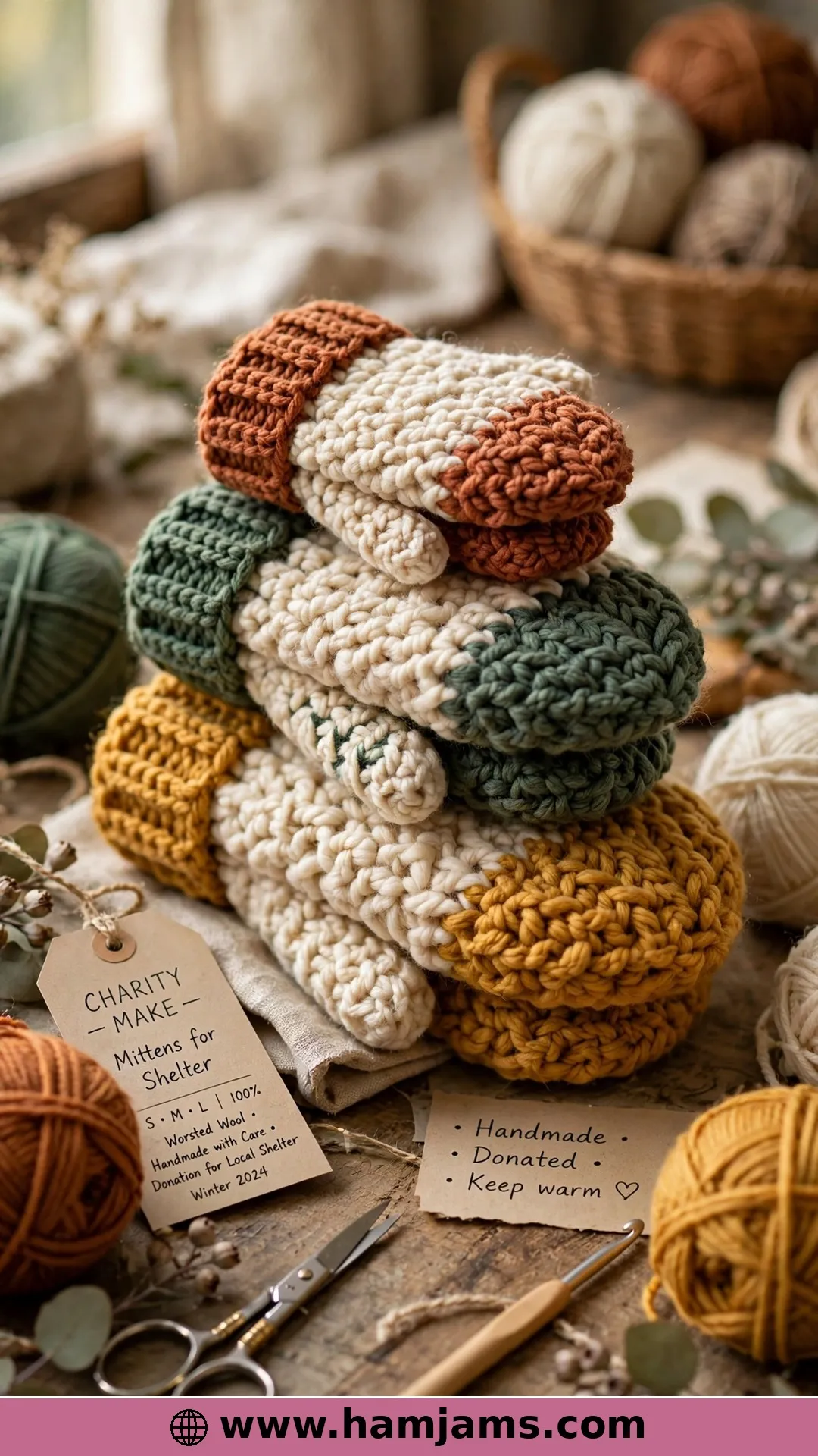 Donation Mittens in Three Sizes, Worked With Yarn Held Double